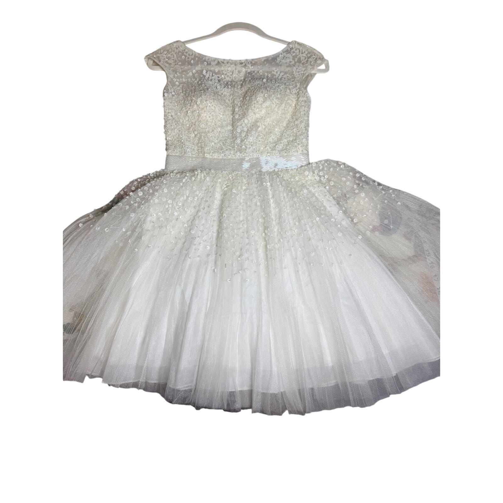 Billy Hill 0265 Sherri Hill Ivory Sequin Tulle Cap Sleeve Short Size 0 Size XS / US 0-2 / IT 36-38 - 4 Thumbnail