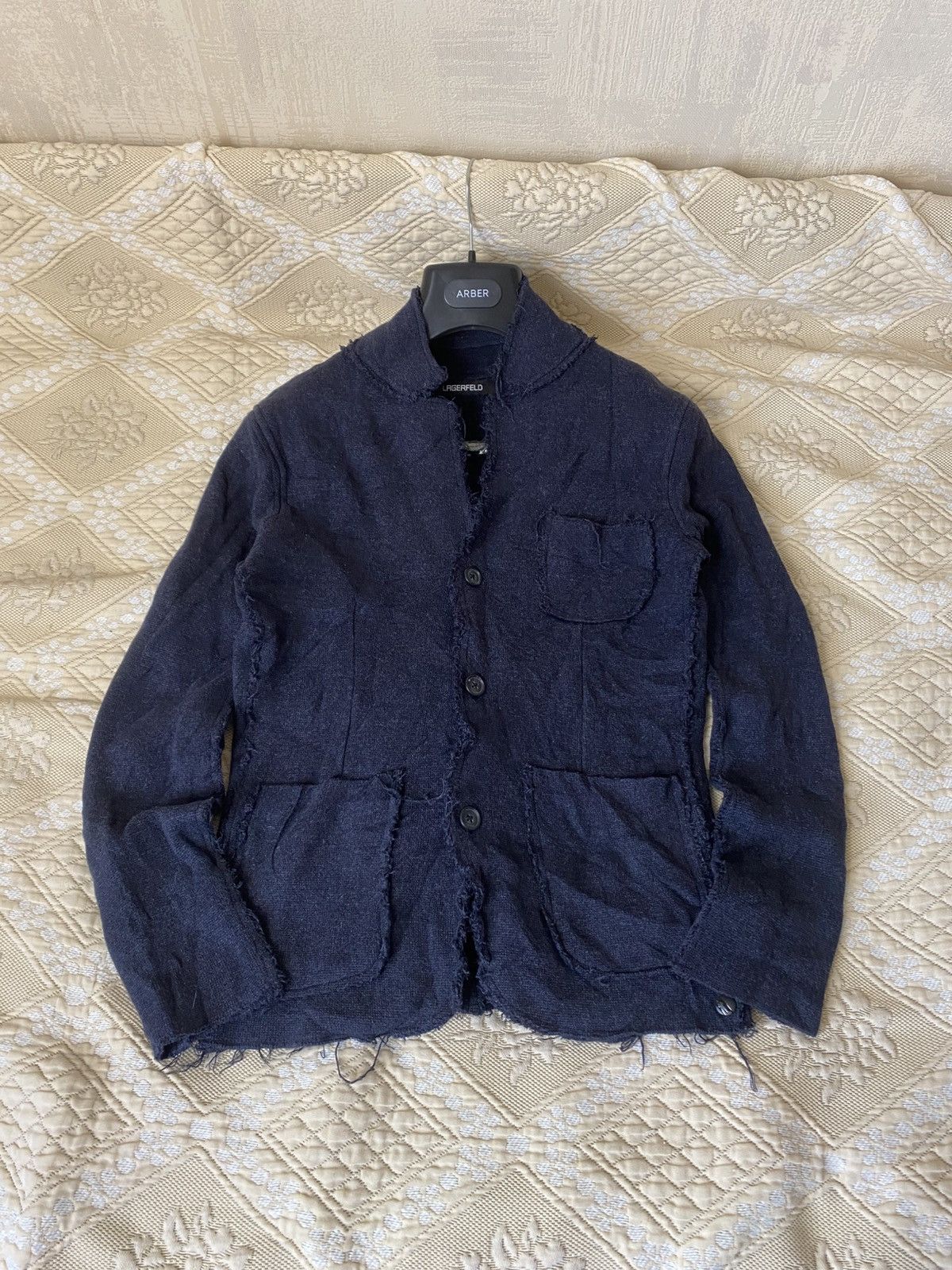 Karl Lagerfeld × Vintage 🔥 Karl Lagerfeld Distressed Blazer Jacket Sweater Cardigan Size M / US 6-8 / IT 42-44 - 1 Thumbnail