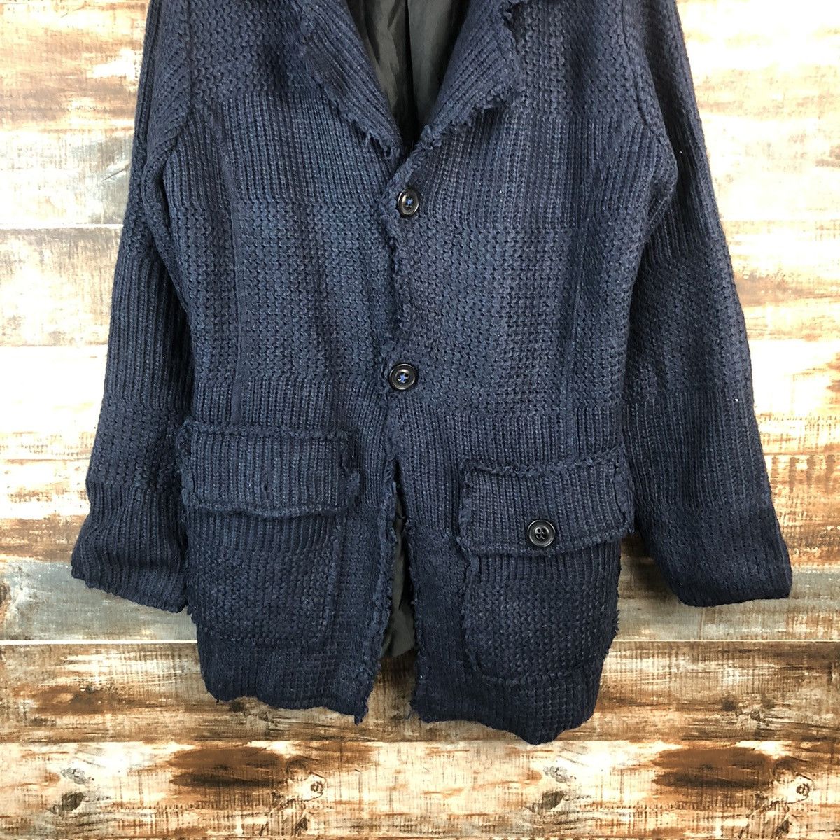 Vintage DL Japan Dark Blue ripped Cardigan Knitwear #C527 Size US M / EU 48-50 / 2 - 3 Thumbnail