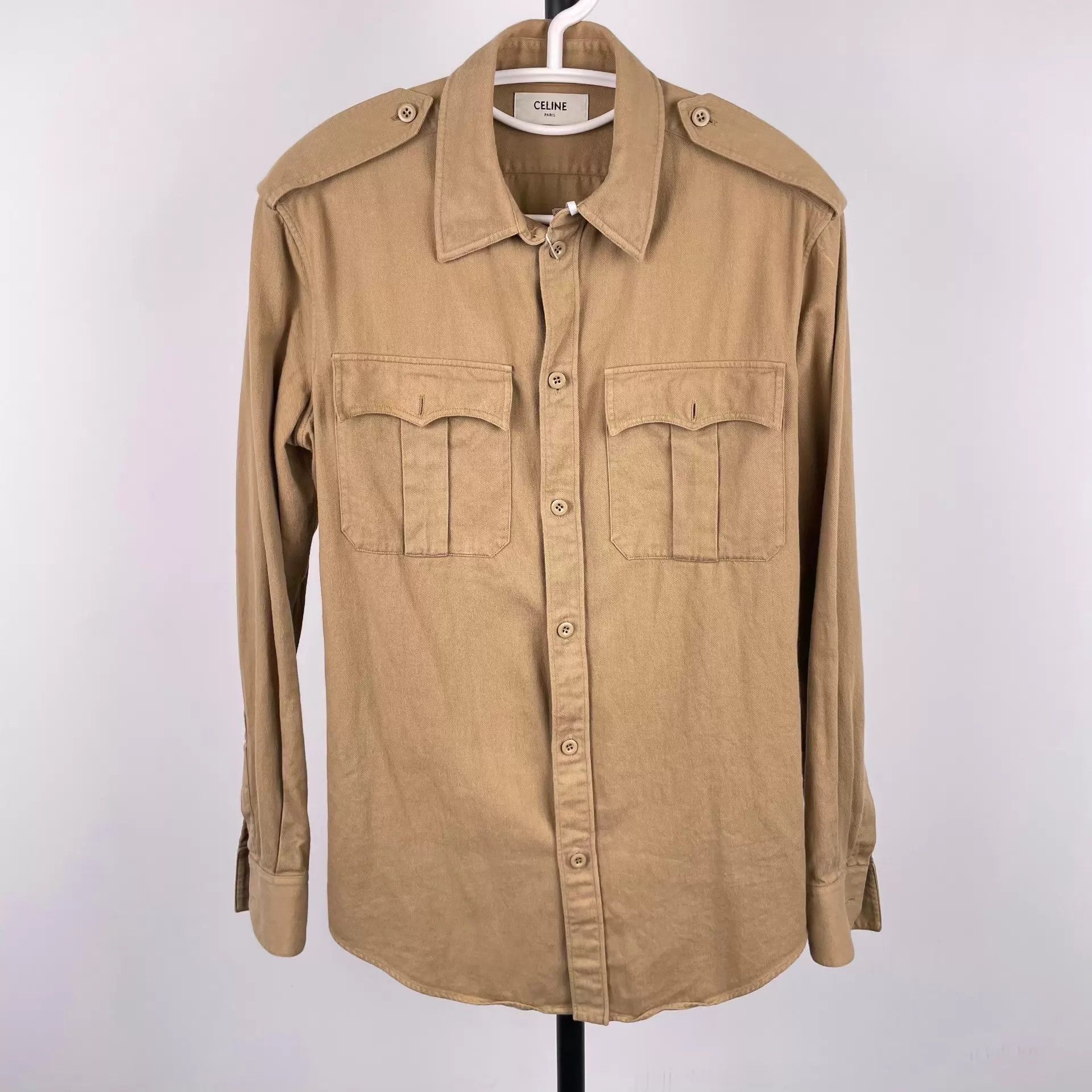 Celine CELINE Women's Cotton Shirt Milk Tea Size 38 Size XS / US 0-2 / IT 36-38 - 1 Thumbnail