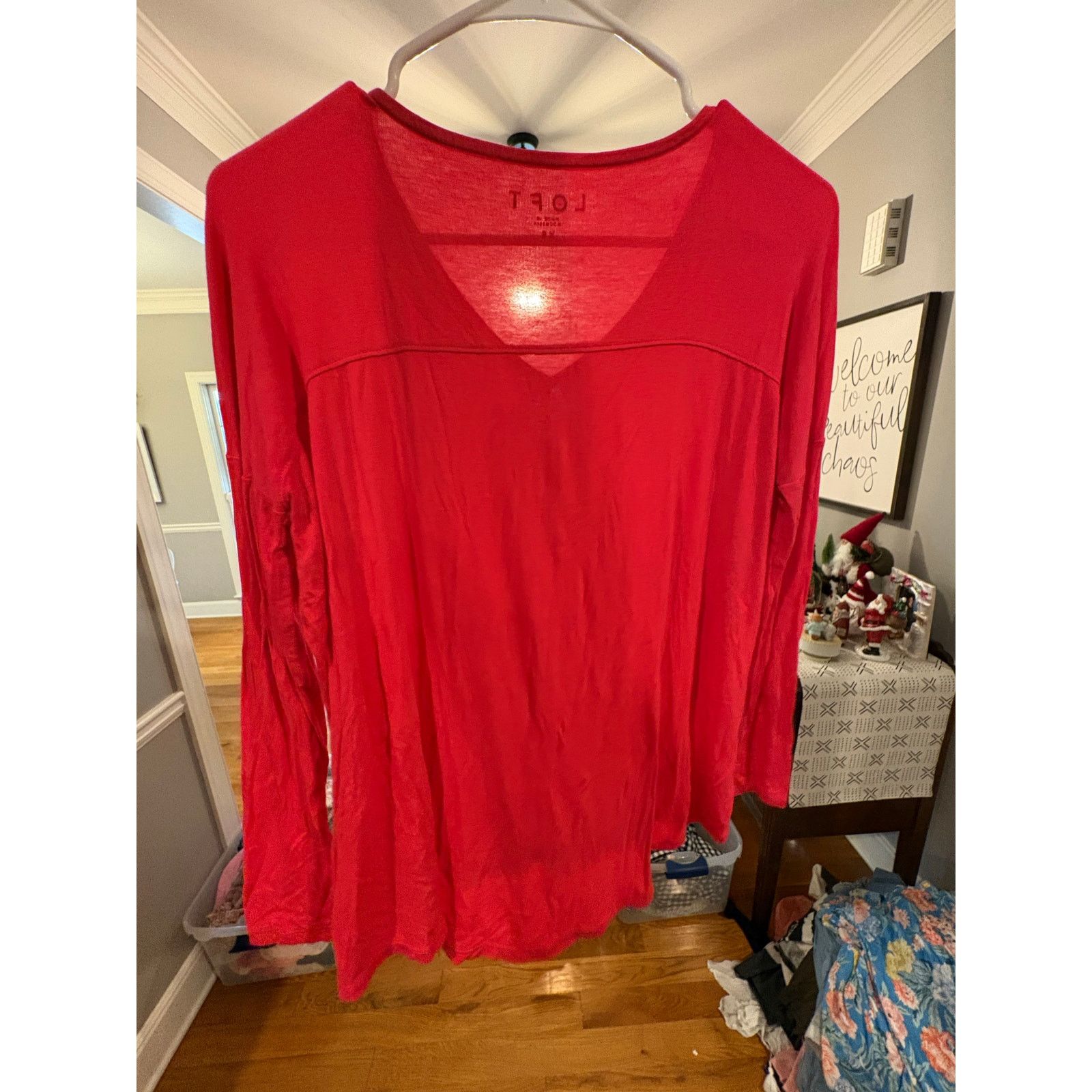 Loft LOFT Women’s XS Red Long Sleeve V-Neck Lightweight Knit Top Size XS / US 0-2 / IT 36-38 - 3 Thumbnail