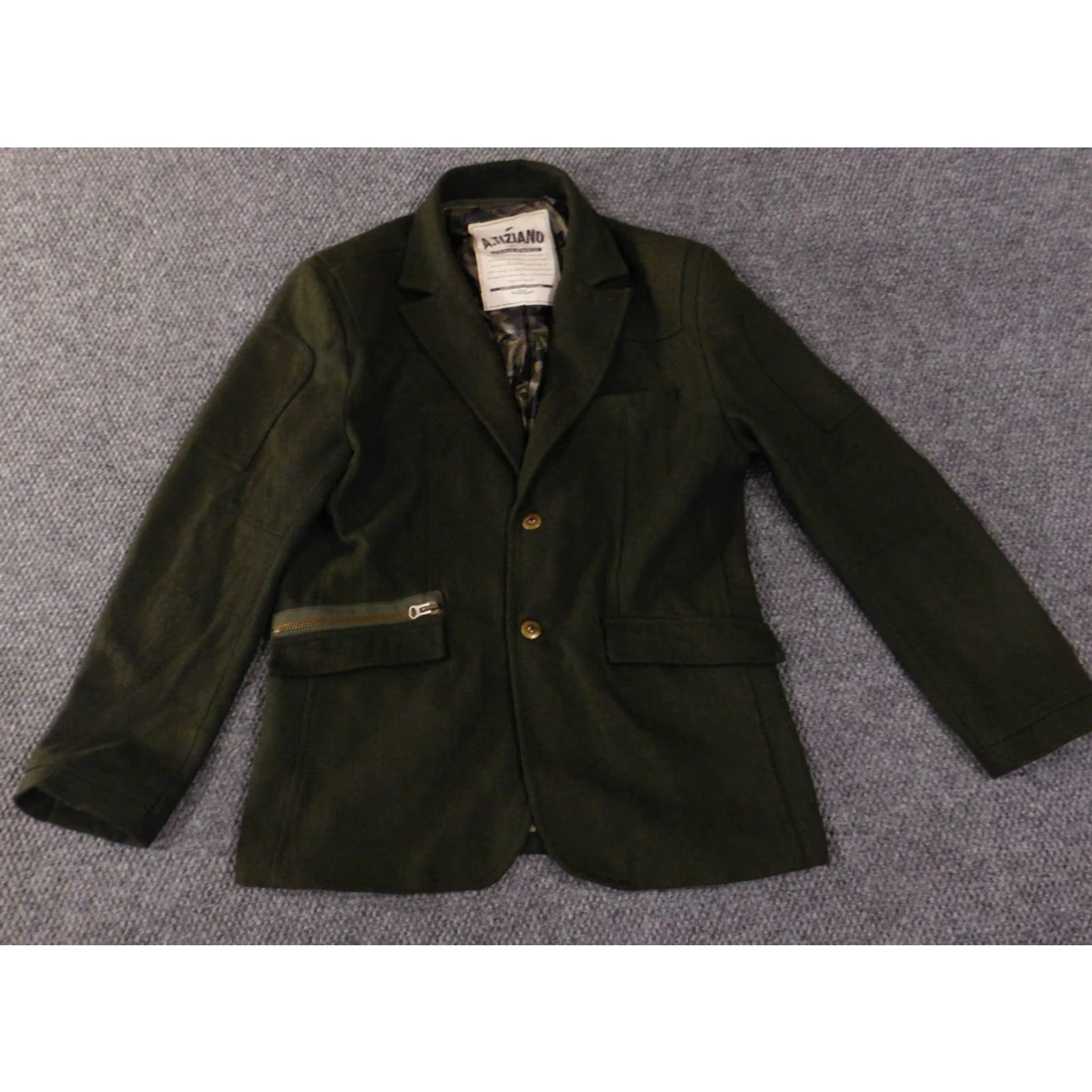 Vintage a tiziano blazer trench coat Men L Green Wool Button Lined Zip Mid-Length Fall Winter Solid Army Vintage No Size 42R - 2 Thumbnail