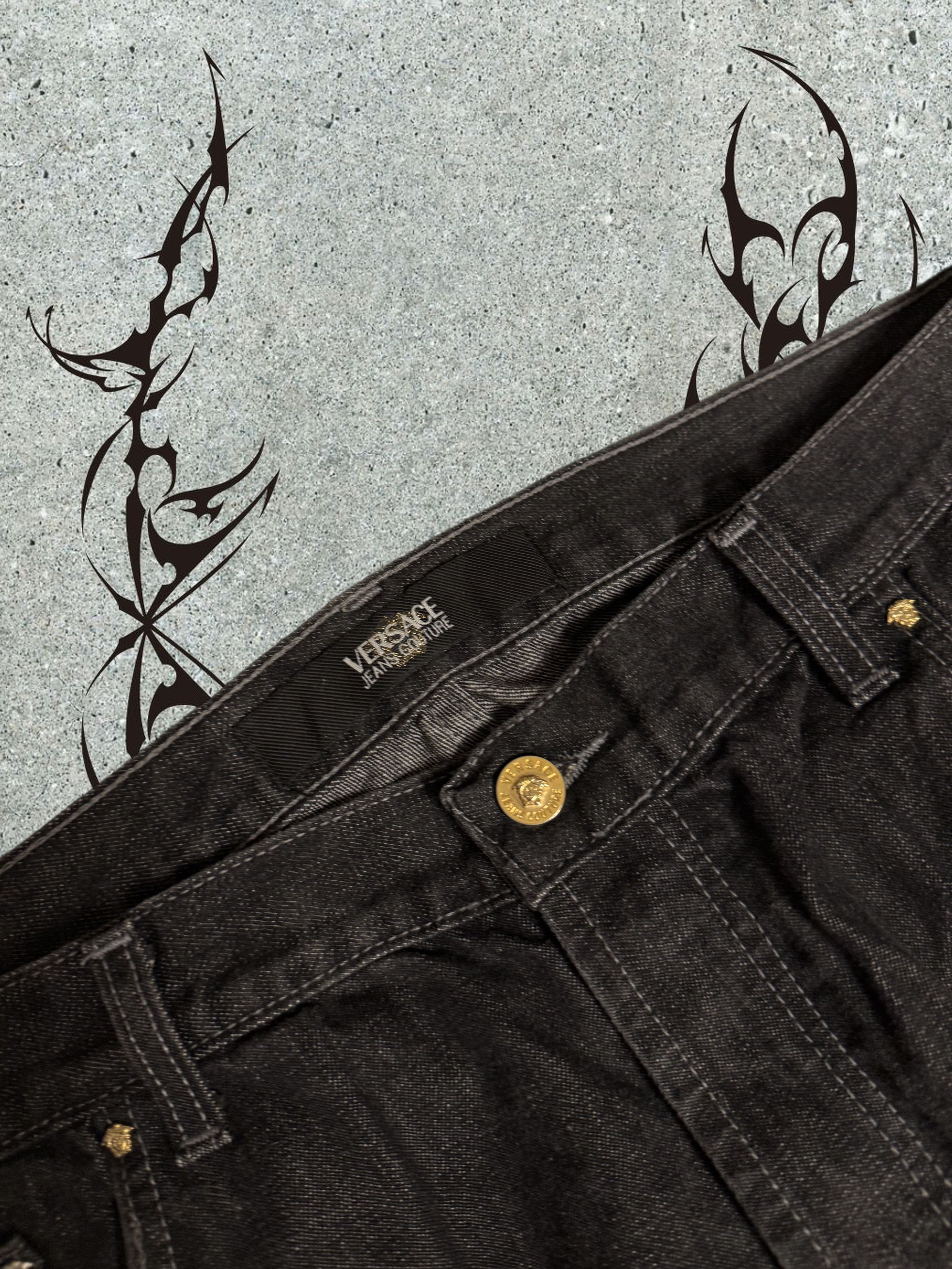 Versace Jeans Couture Very rare Y2K VJC black gold chain wraparound denim Size US 40 / EU 56 - 6 Thumbnail