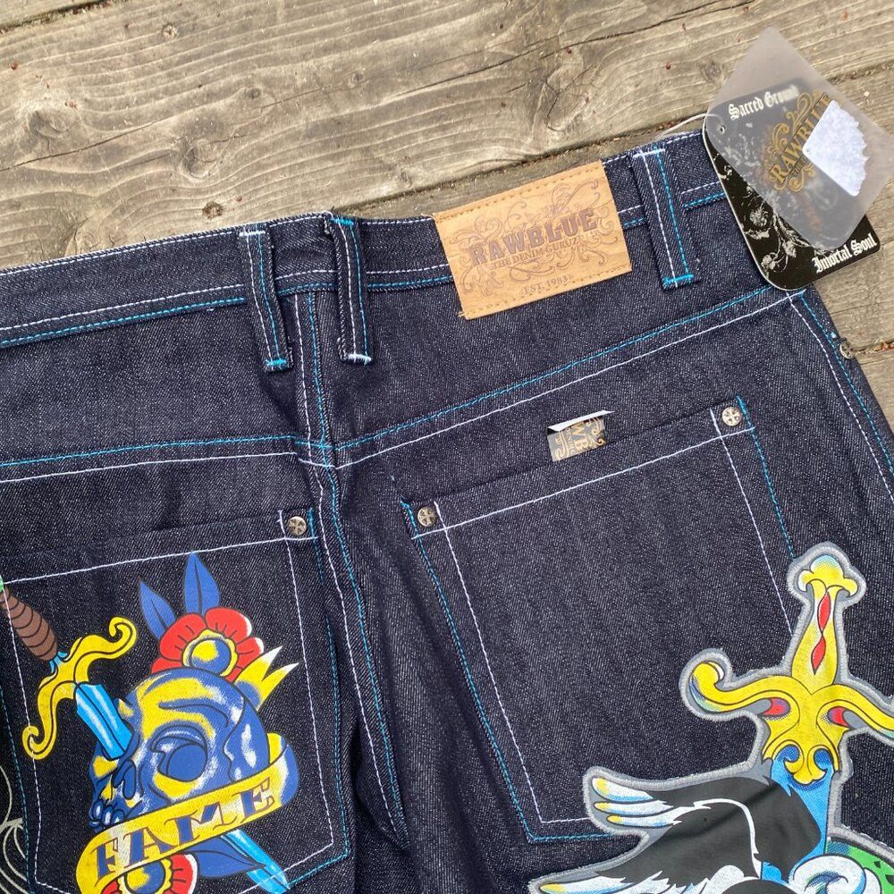 Japanese Brand × Vintage Vintage Y2K Embroidered Raw Blue Vindication Jeans Size 32 Size US 32 / EU 48 - 5 Thumbnail