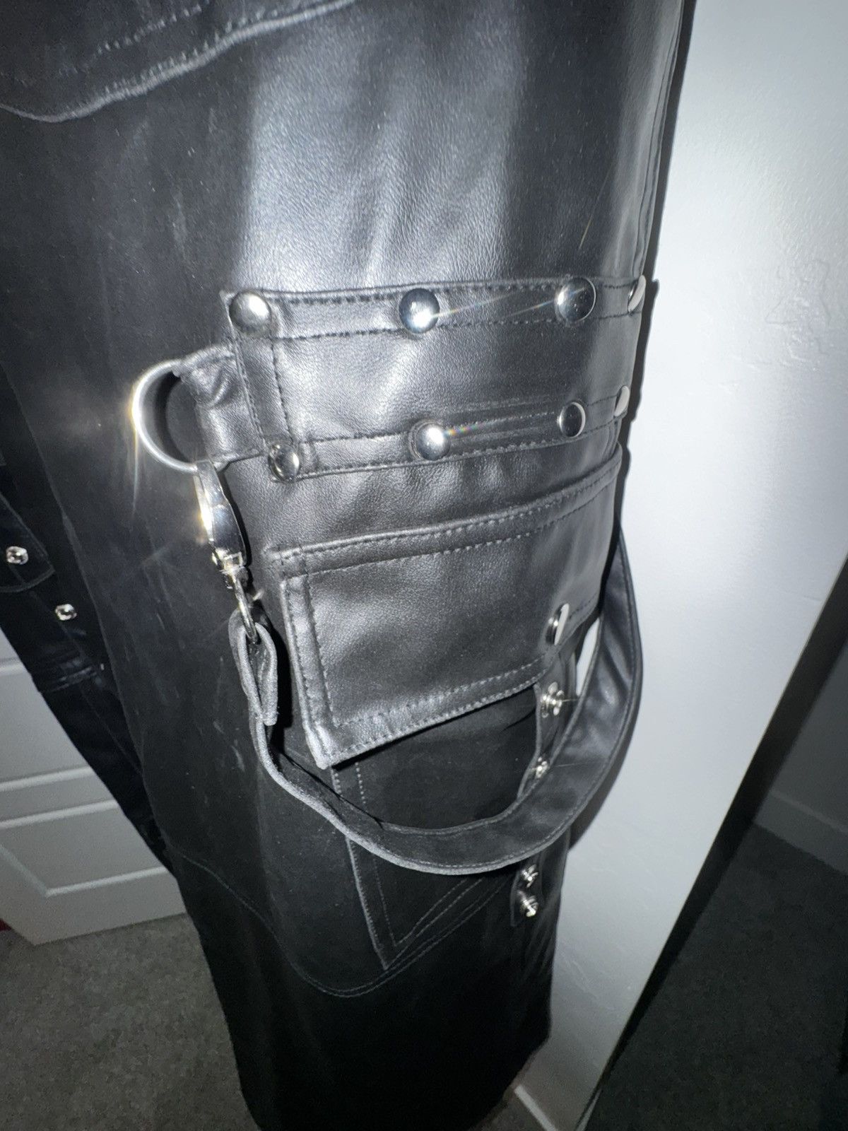 Other HAVEYOUDIEDBEFORE Black Leather Wide Leg Cargo Pants 2024 Size US 26 / EU 42 - 3 Thumbnail