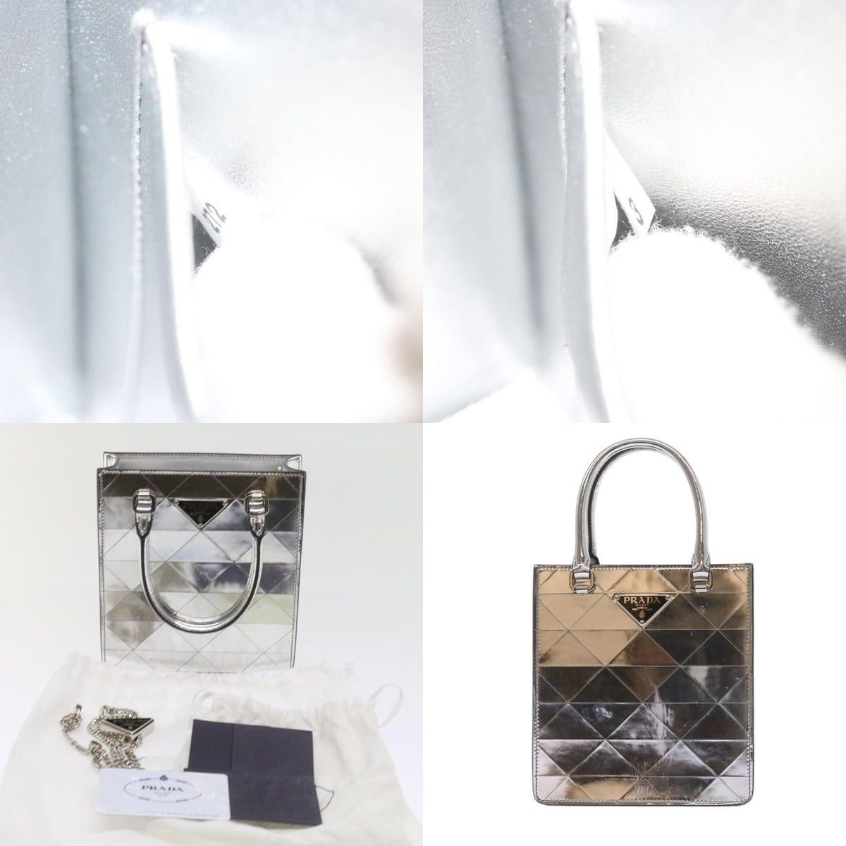 Prada PRADA Hand Bag Metallic Leather Silver Size ONE SIZE - 10 Thumbnail
