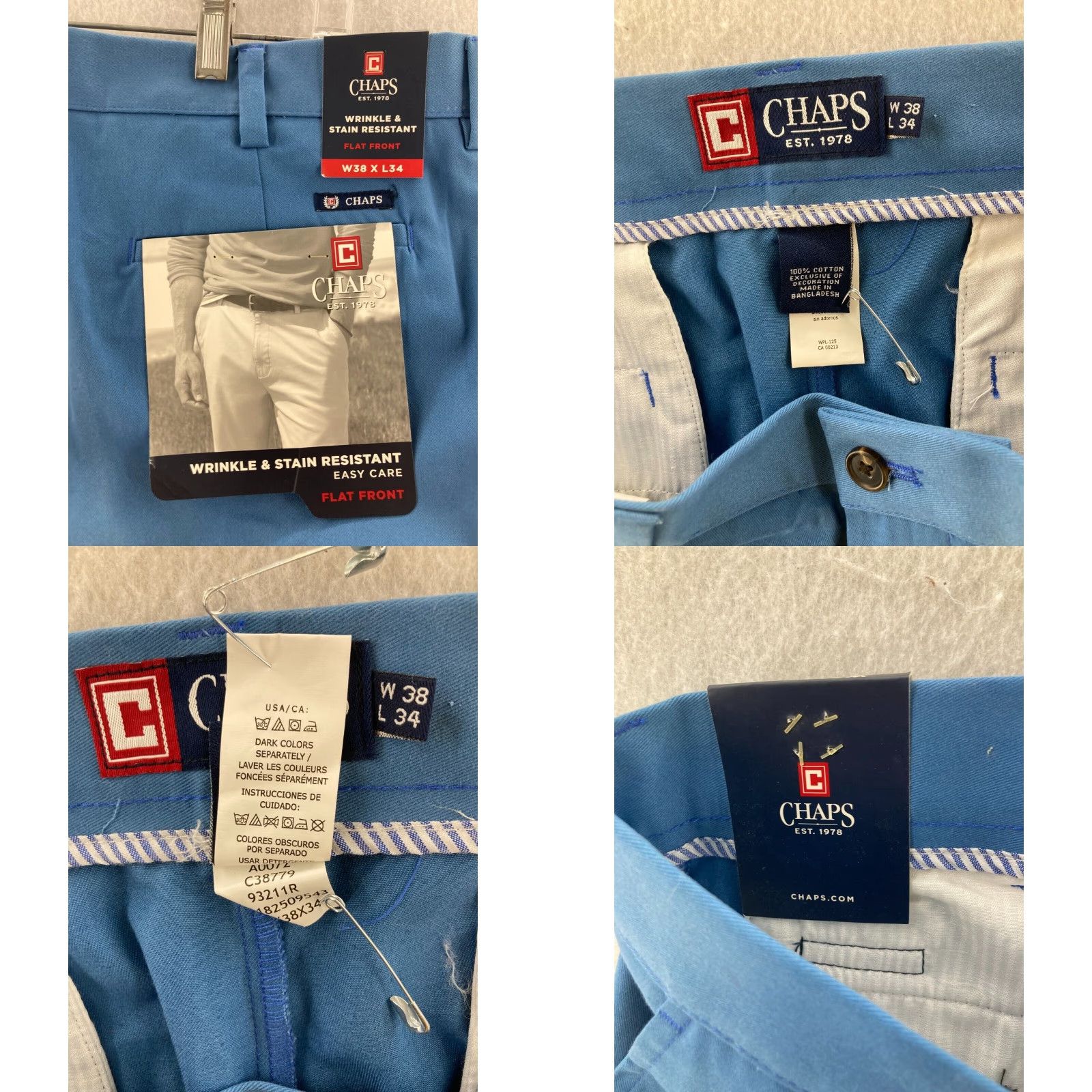 Chaps CHAPS Dress Pants Mens 38x34 Flat Front Blue Cotton Straight Leg Slash Pockets Regular Mens Size US 38 / EU 54 - 8 Thumbnail