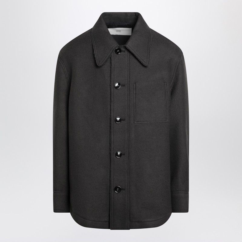 Ami Paris Anthracite Grey Wool Shirt With Pockets