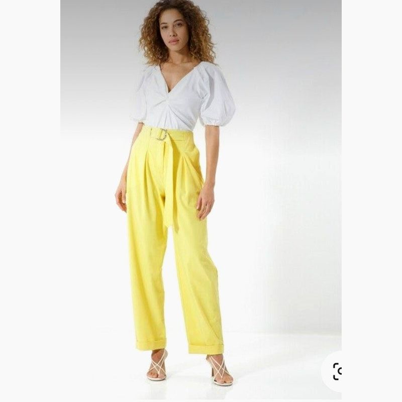 Tanya Taylor Tanya Taylor Tyler Cuffed Pleated Belted Pants Daffodil 4 Size 27" / US 4 / IT 40 - 2 Thumbnail