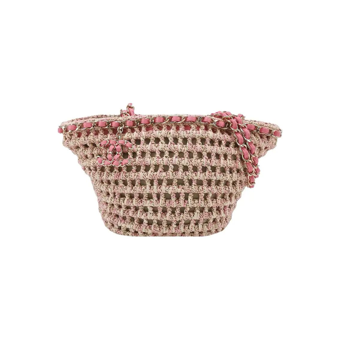Chanel Pink Straw Woven Shoulder Bag Gold Hardware, Women's