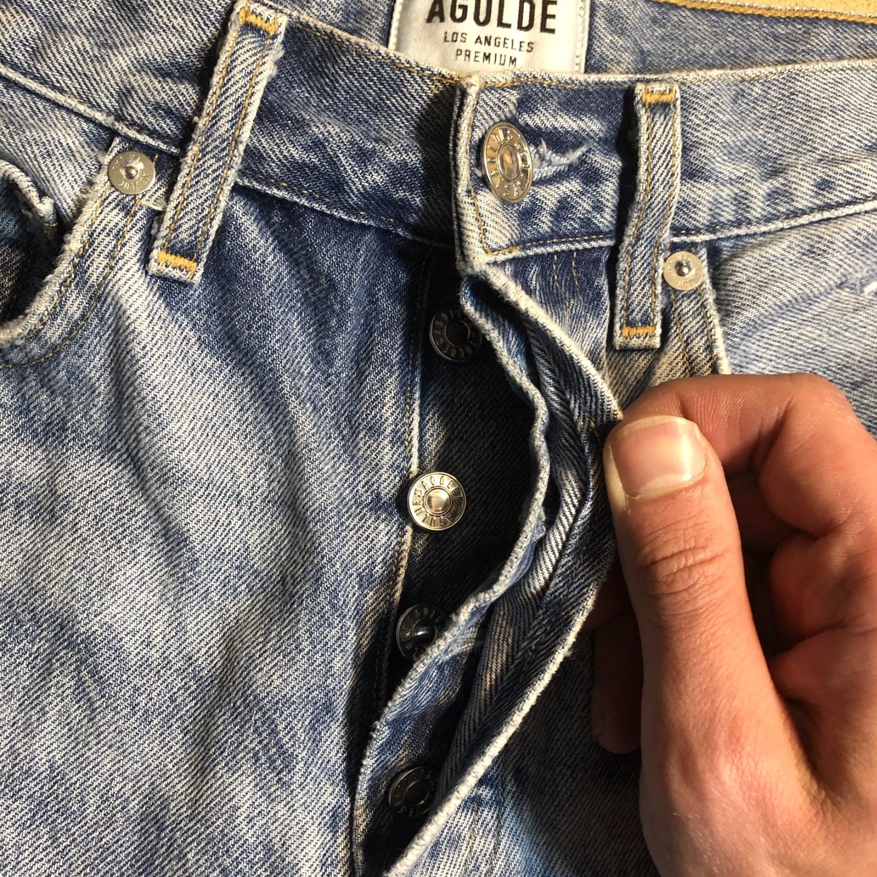 Agolde AGOLDE Jeans Womens 26x27 Distressed Straight Button Fly 90s Blue Denim Loose Relaxed Clean 5-Pocket Womens Jeans Size 26" / US 2 / IT 38 - 5 Thumbnail
