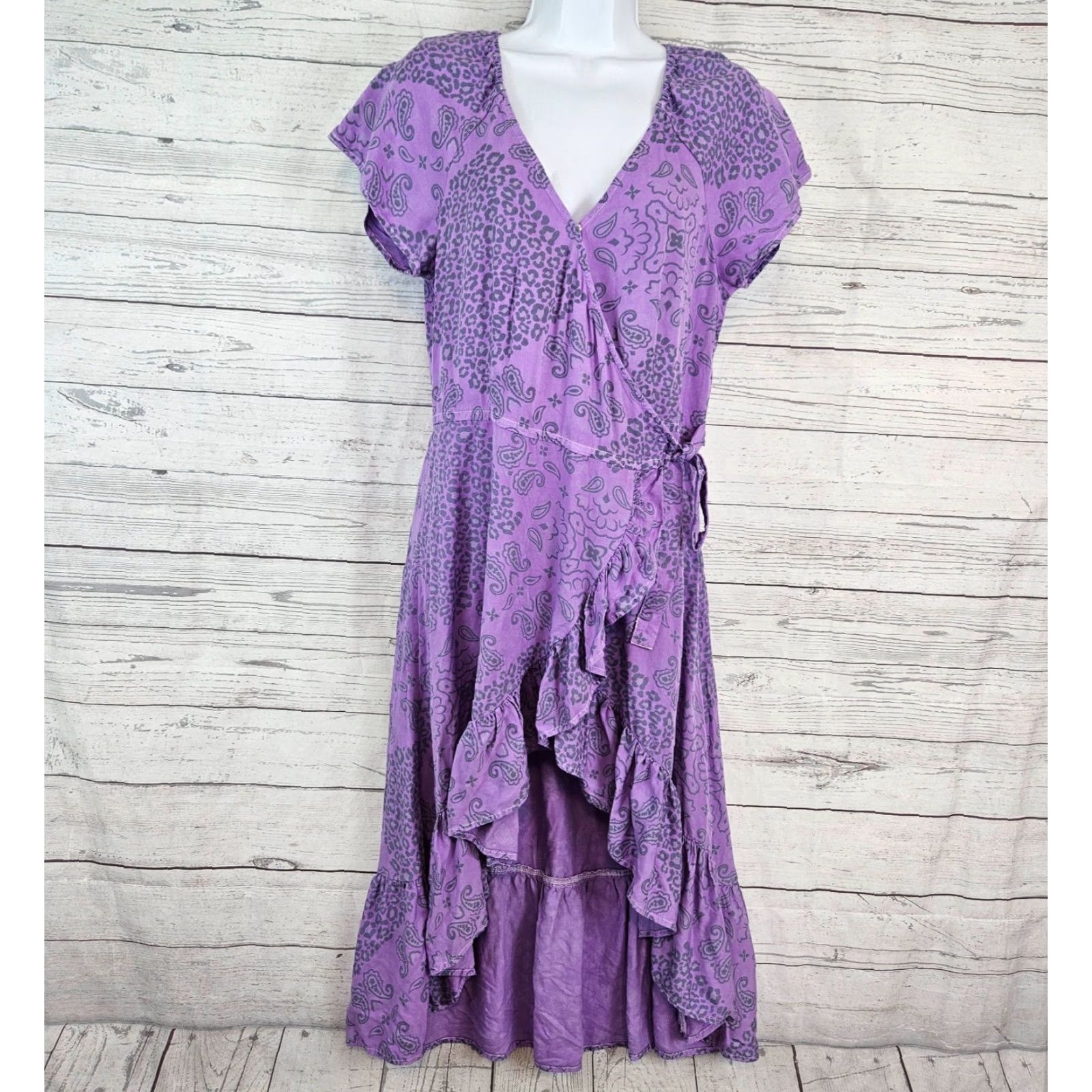Wrangler VINTAGE Wrangler Retro Womens Hi-Low Wrap Dress Sz Medium Purple Animal Print Paisley Size M / US 6-8 / IT 42-44 - 2 Thumbnail