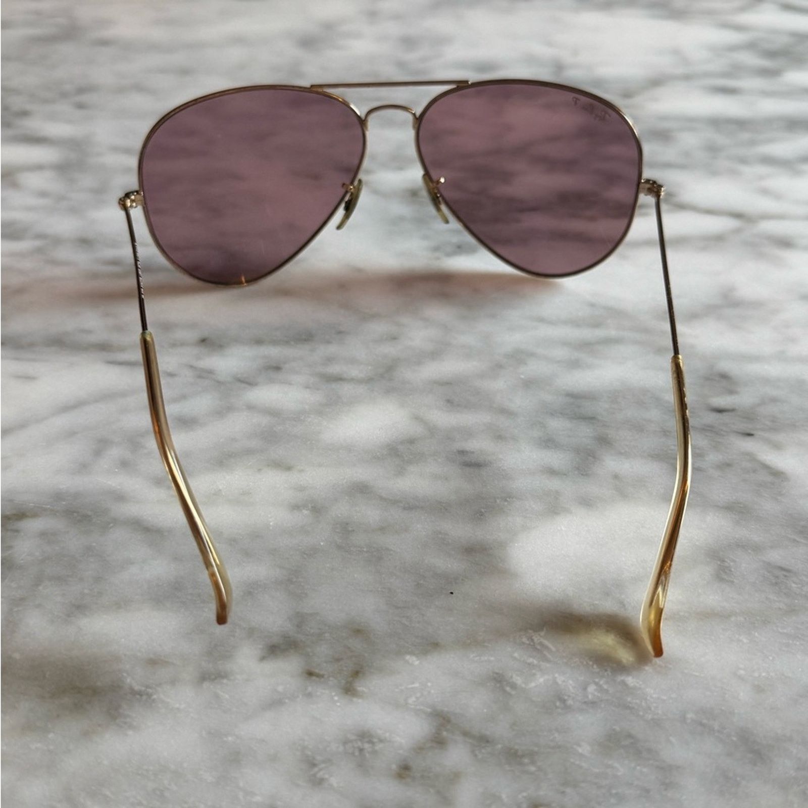 RayBan Ray-Ban Vintage Gold Frame Sunglasses with Pink Lenses Size ONE SIZE - 3 Thumbnail