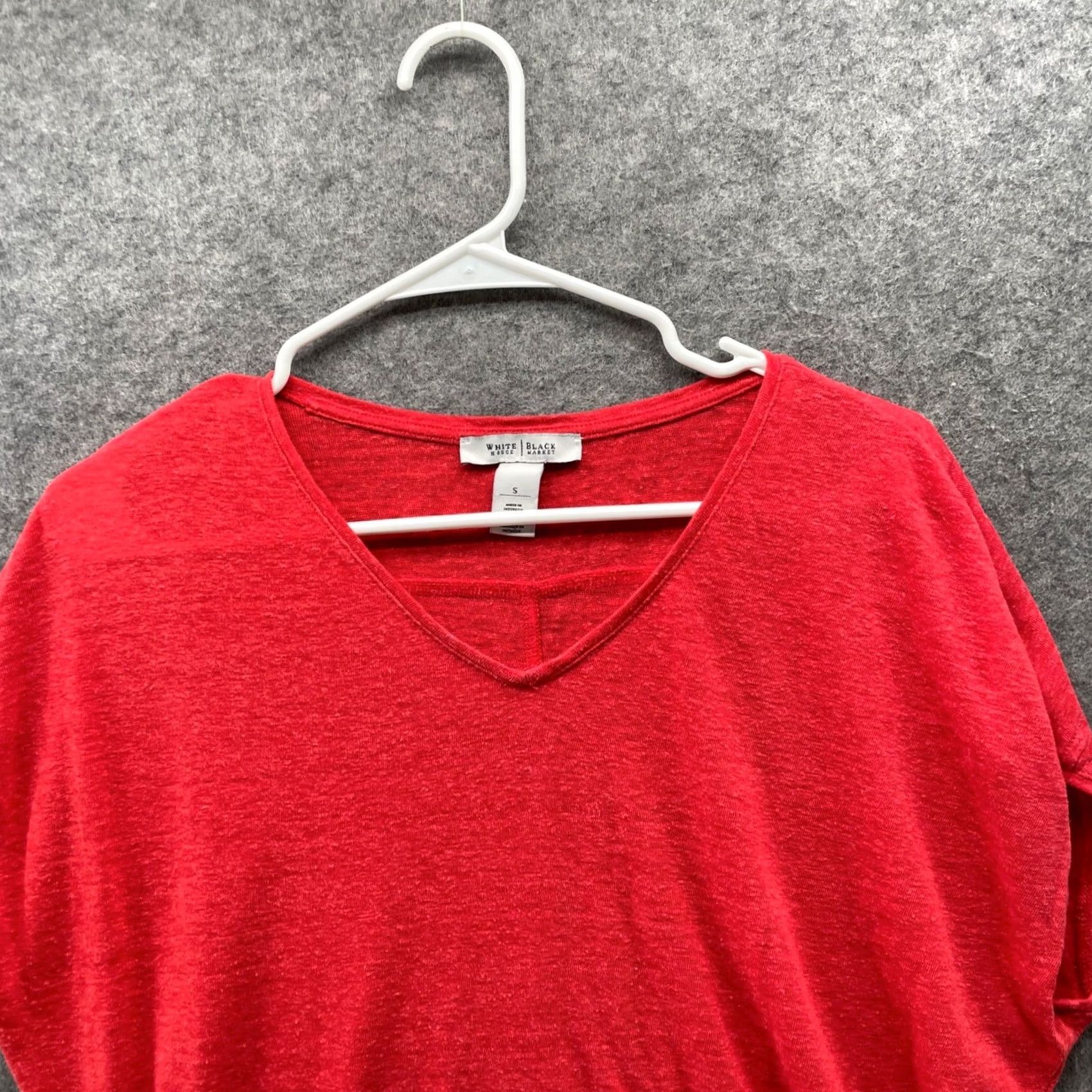 White House Black Market VINTAGE White House Black Market Linen Blend T-Shirt Womens S Red V-Neck Dolman Sleeve Size S / US 4 / IT 40 - 3 Thumbnail