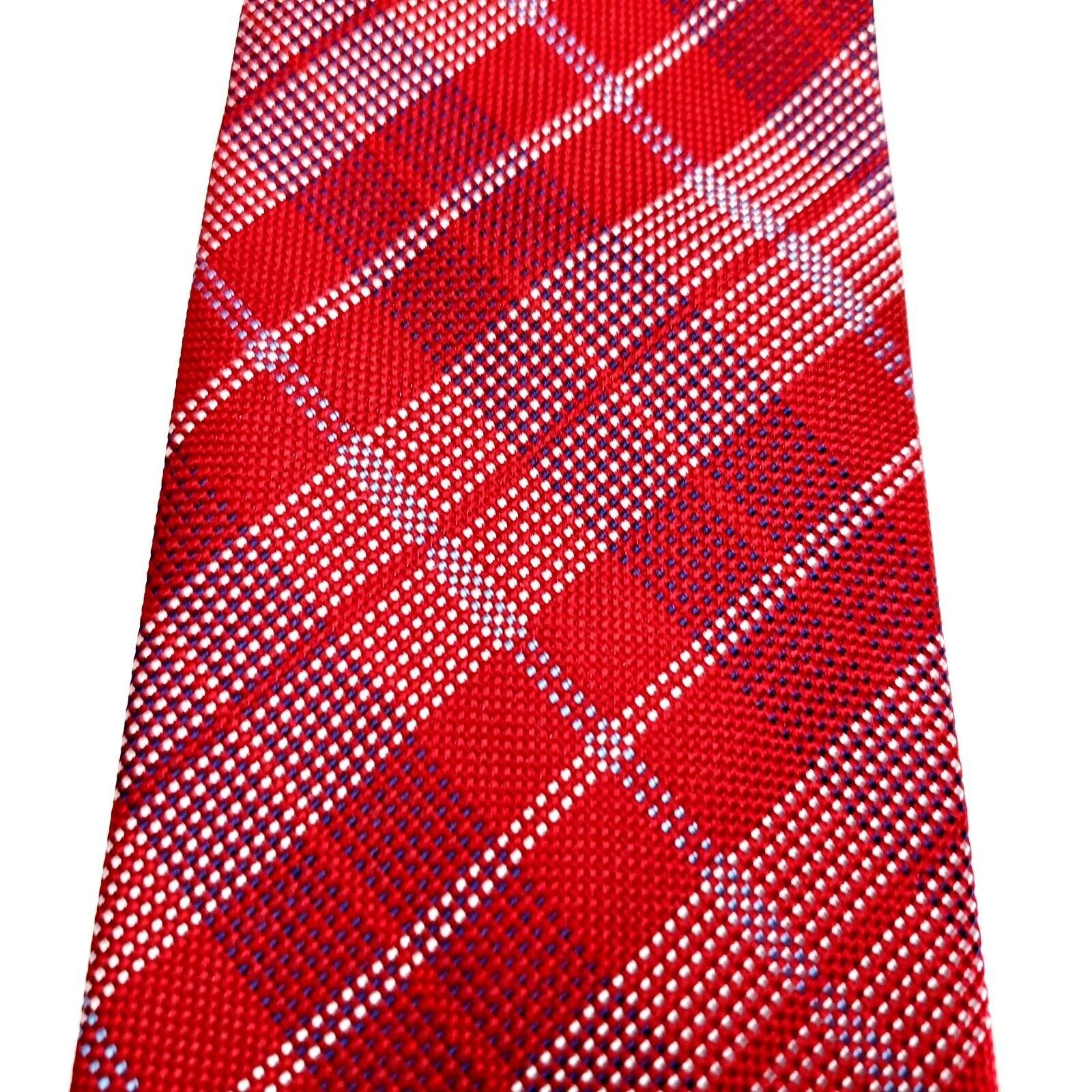 Designer Michelsons Silk Tie Red Plaid Woven Short Skinny Size ONE SIZE - 2 Thumbnail
