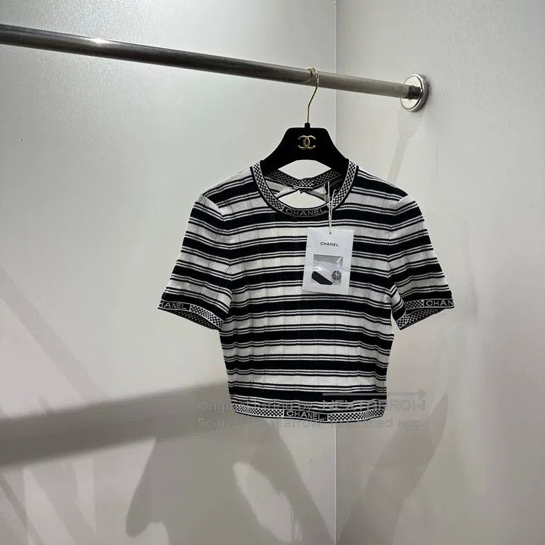 Chanel Chanel 23C striped backless slogan letter short sleeves Size S / US 4 / IT 40 - 1 Thumbnail