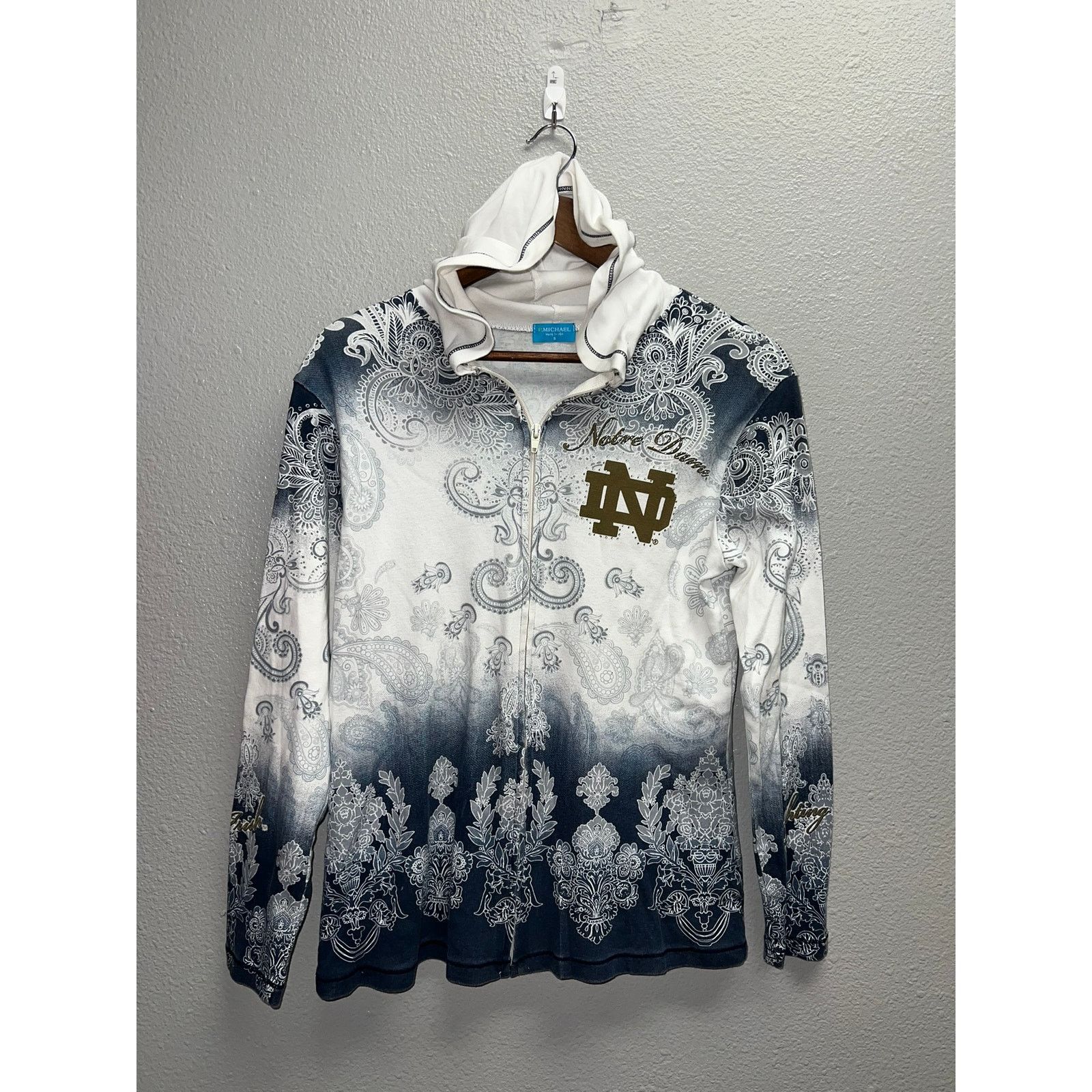 Vintage Womens Notre Dame Top Full Zip Tee Shirt P. Michael Small Size S / US 4 / IT 40 - 1 Thumbnail