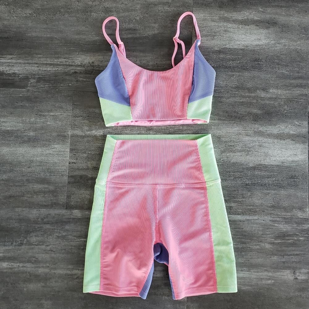 Designer Sherbert | Beach Riot | Pastel Colorblock Activewear Set Size 28" / US 6 / IT 42 - 4 Thumbnail