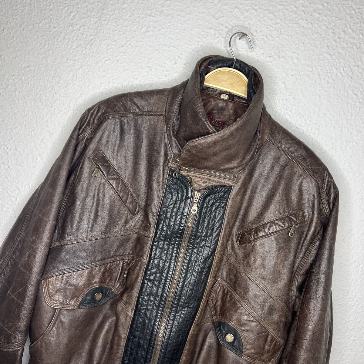 Leather Vintage Brown Leather Motor Biker Jacket Trucker Genuine Size US M / EU 48-50 / 2 - 5 Thumbnail