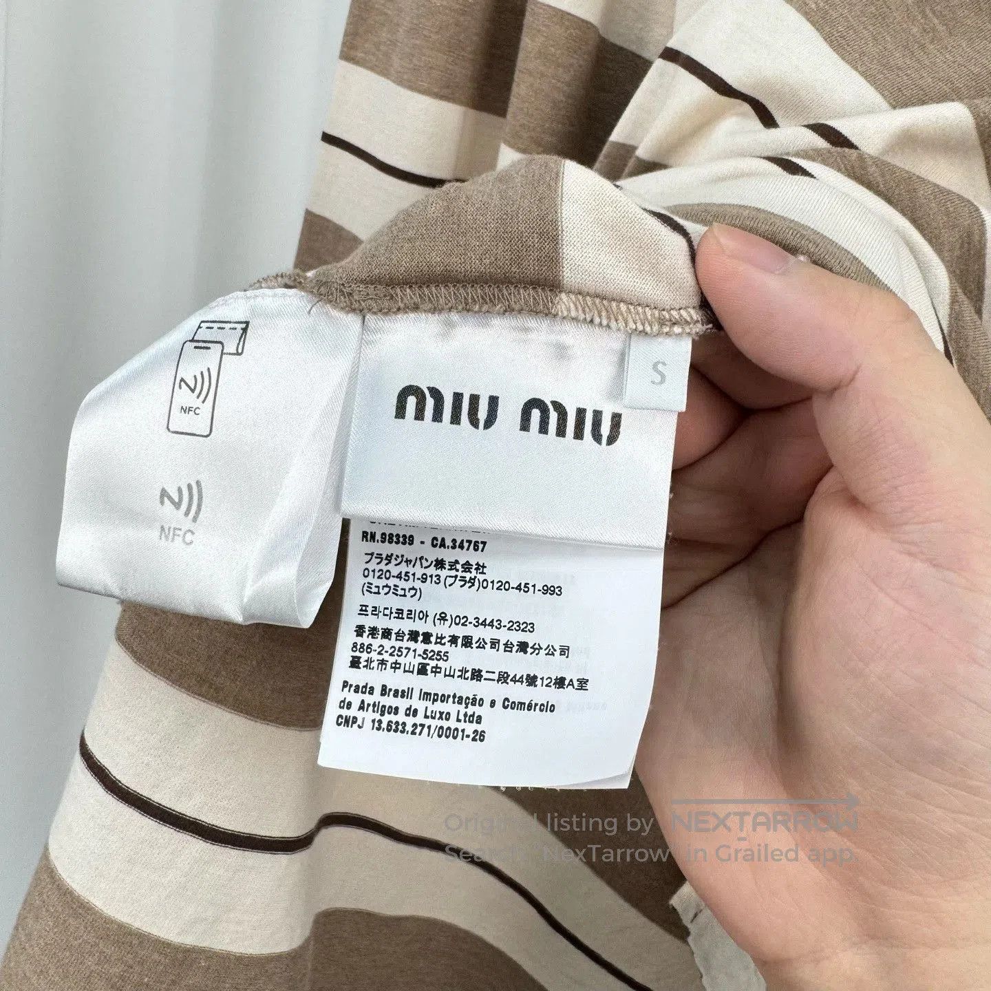 Miu Miu Miu Miu 25SS Beige Stripe Embroidered Polo. Size S / US 4 / IT 40 - 6 Thumbnail