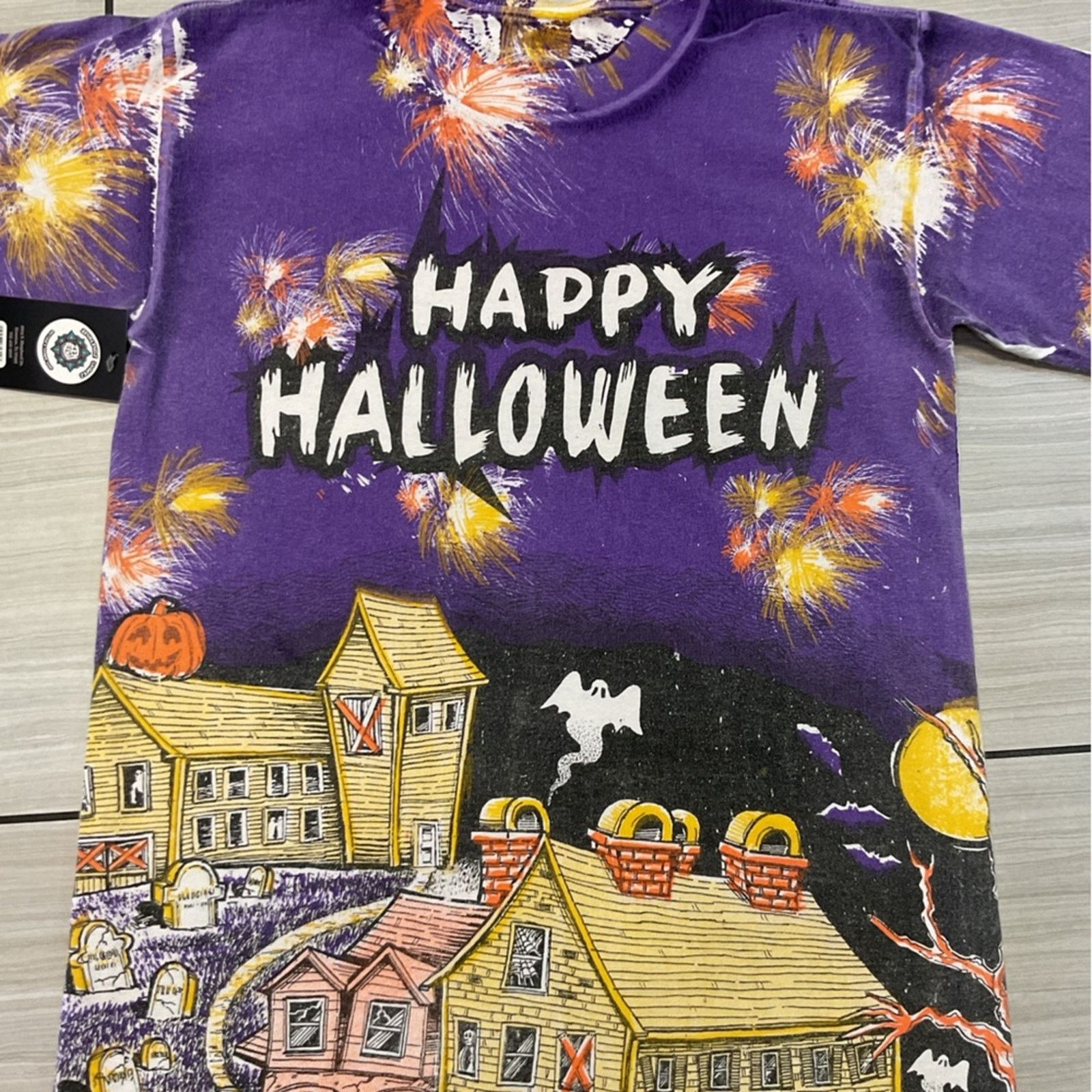 Vintage Happy Halloween Purple All-Over Print T-Shirt Size US XL / EU 56 / 4 - 4 Thumbnail
