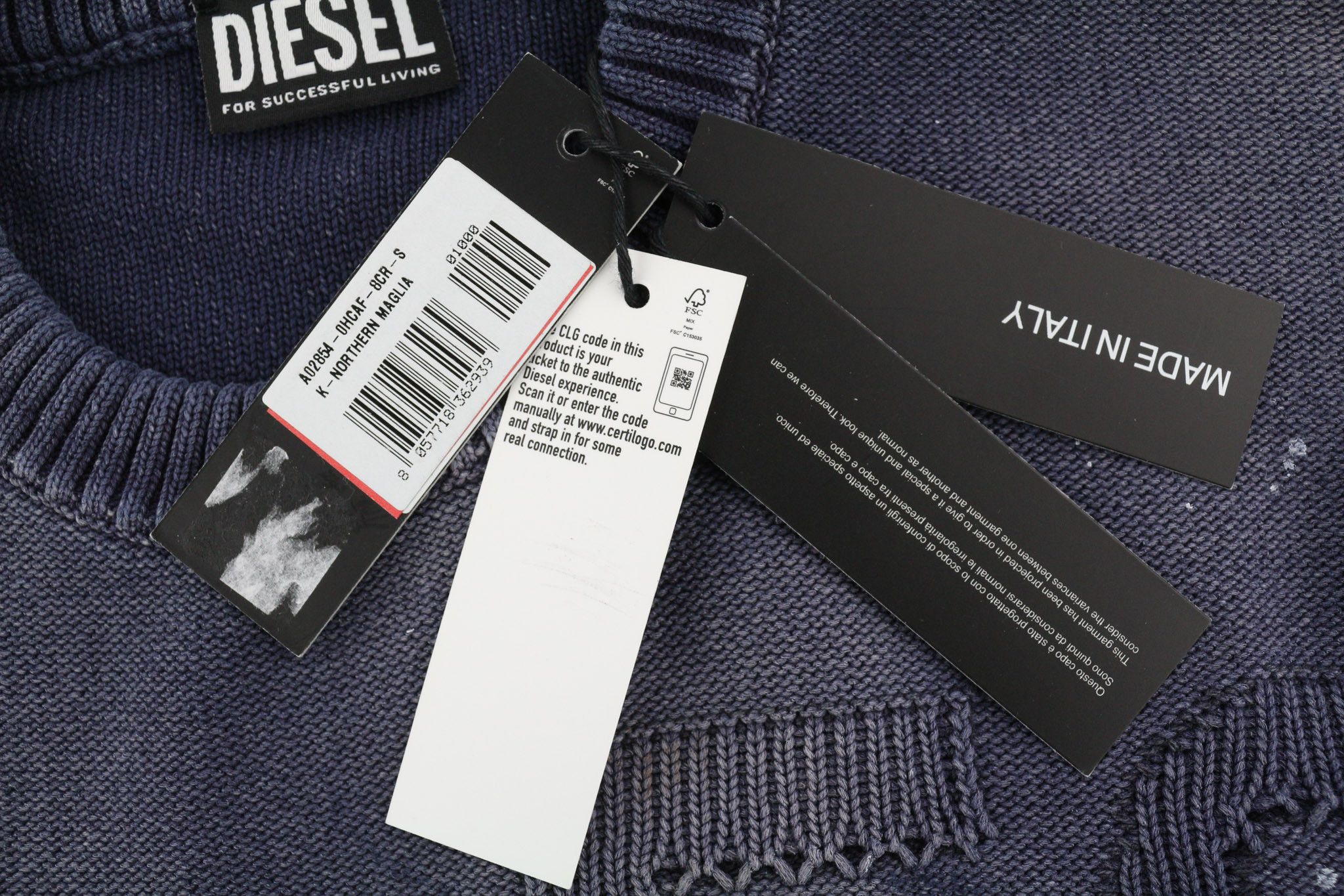 Diesel K-NORTHERN S Washed Crew Knit Blue Jumper 40131 Size US S / EU 44-46 / 1 - 6 Thumbnail