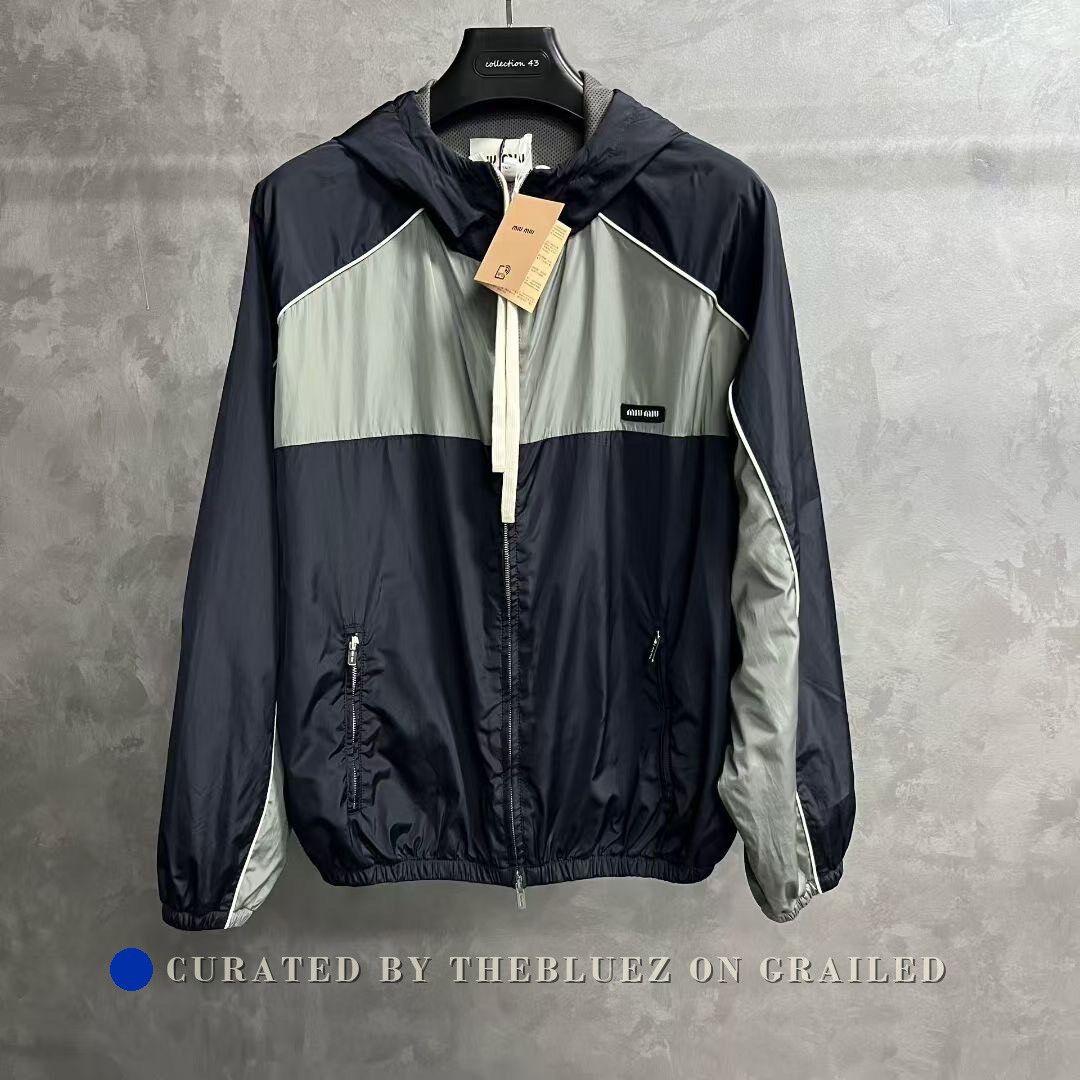 Miu Miu Miu Miu 25 Blue Striped Hooded Oversized Jacket Size S / US 4 / IT 40 - 1 Thumbnail