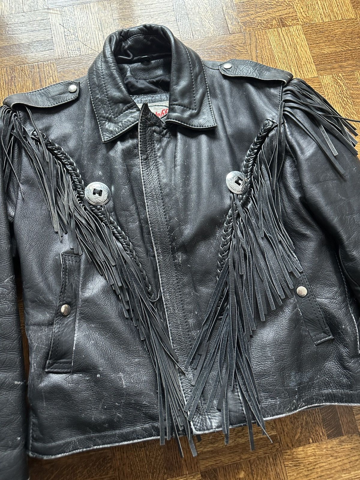 Route 66 Vintage 90s Tassel Fringe Leather Motorcycle Jacket Size US M / EU 48-50 / 2 - 4 Thumbnail