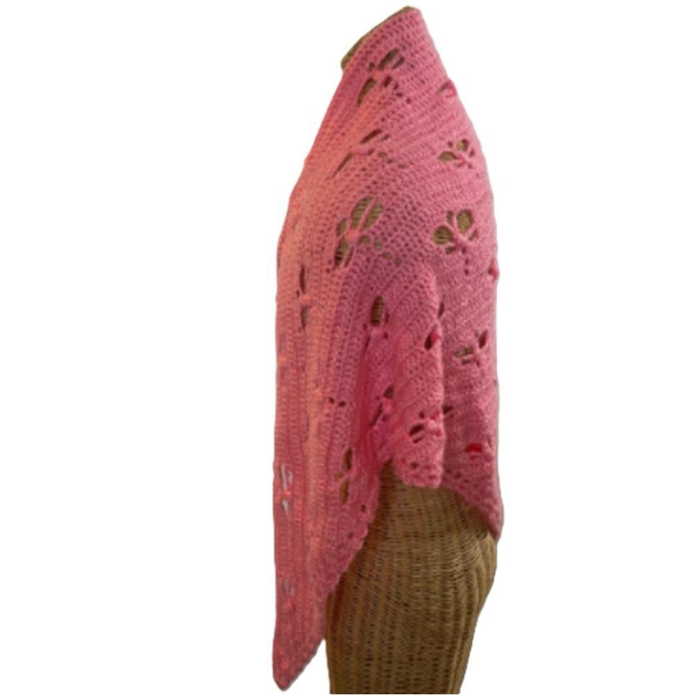 Handmade Crochet Shawl Cowl Wrap Dragonfly Cut Outs Pink 78" x 35" Ac Size ONE SIZE - 7 Thumbnail