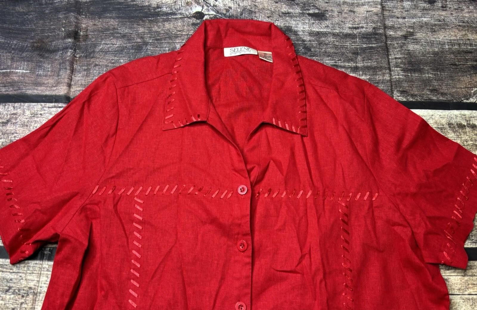Other Selene Sport Top Womens 2XL Linen Blend Embroidered Red Size XXL / US 16-18 / IT 52-54 - 4 Thumbnail
