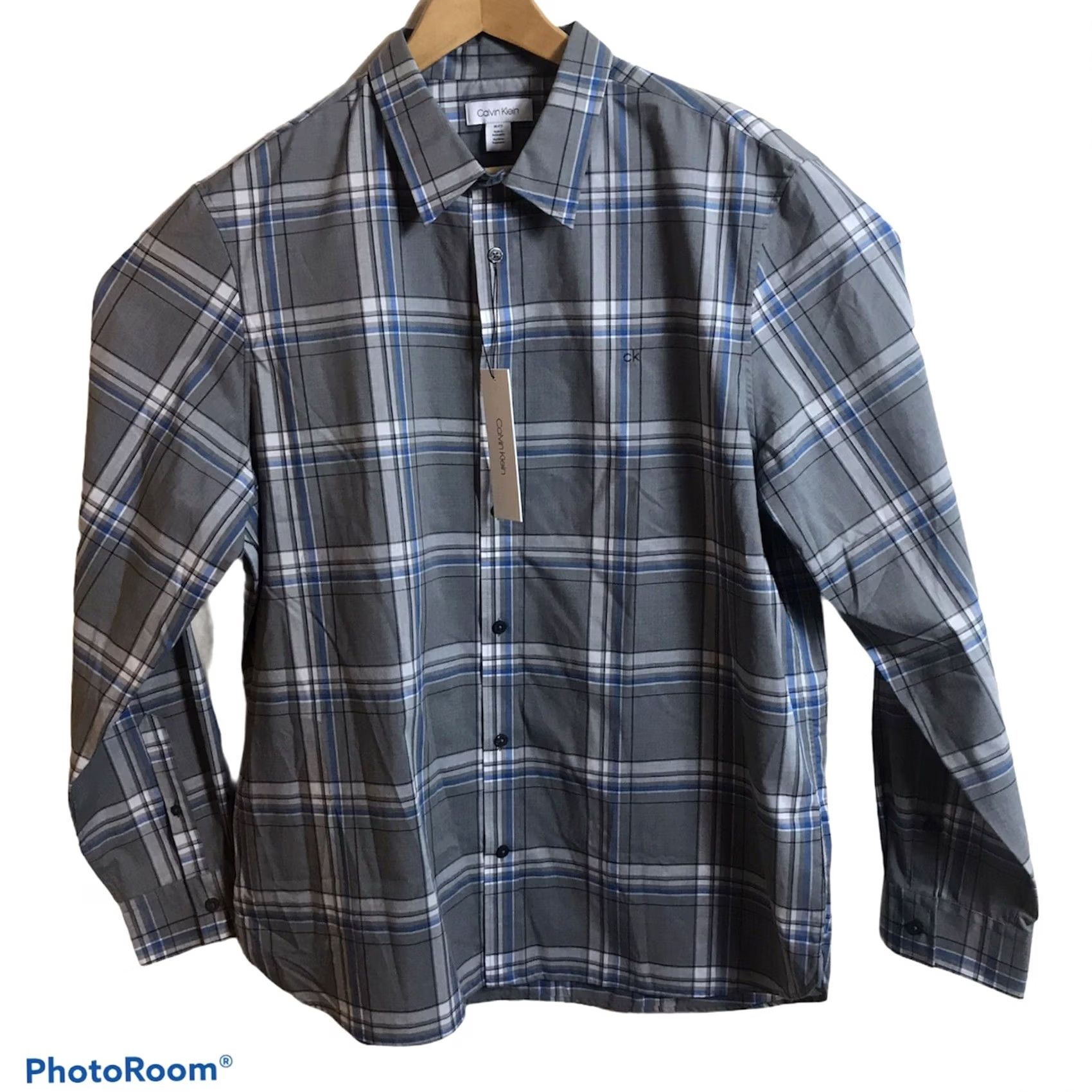 Calvin Klein Calvin Klein Shirt Mens Large Urban Grey Plaid Lightweight Cotton Blend Button-Up Classic Casual NEW Size US L / EU 52-54 / 3 - 3 Thumbnail