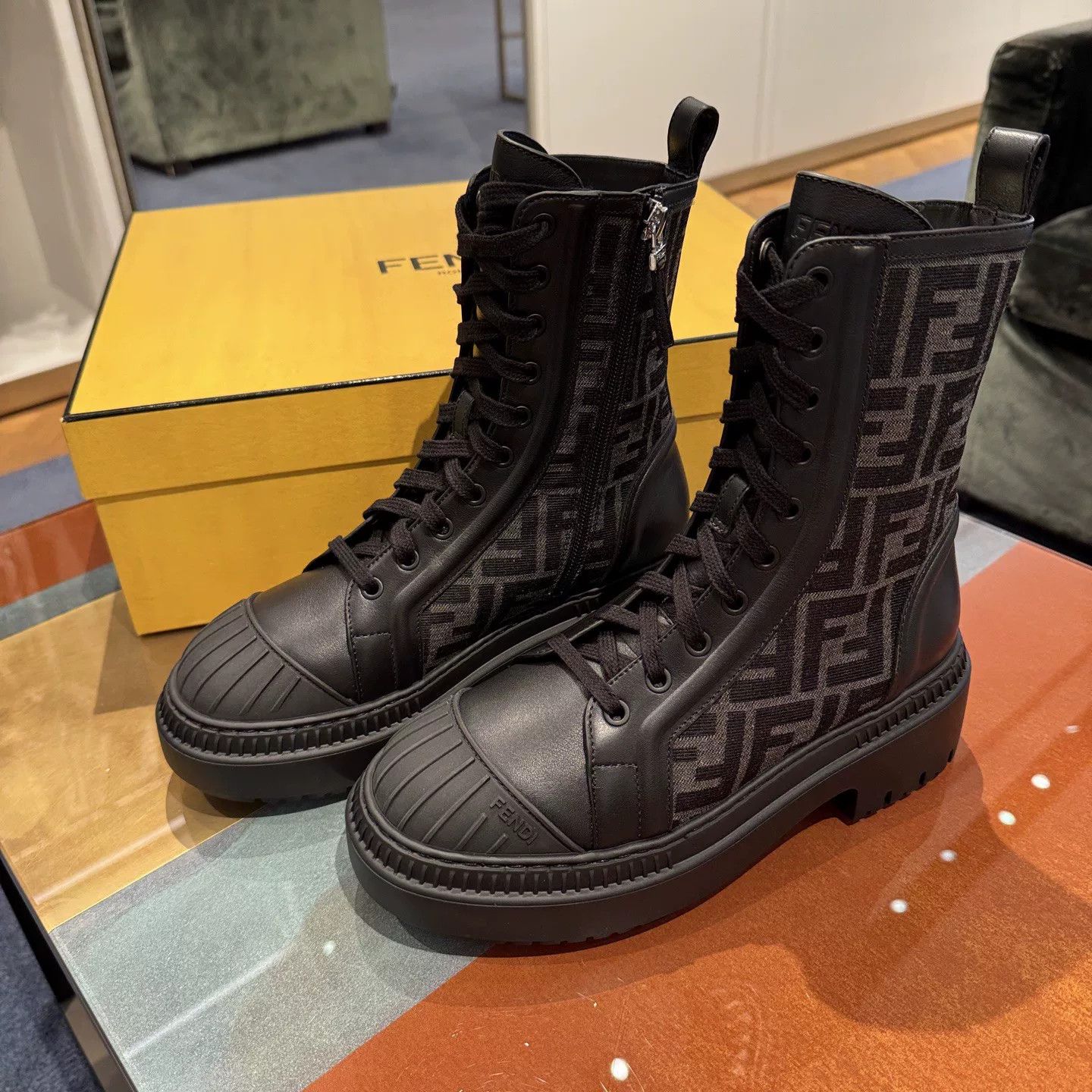 Fendi Fendi Logo Canvas Leather Martin Boots Size US 6 / IT 36 - 1 Thumbnail