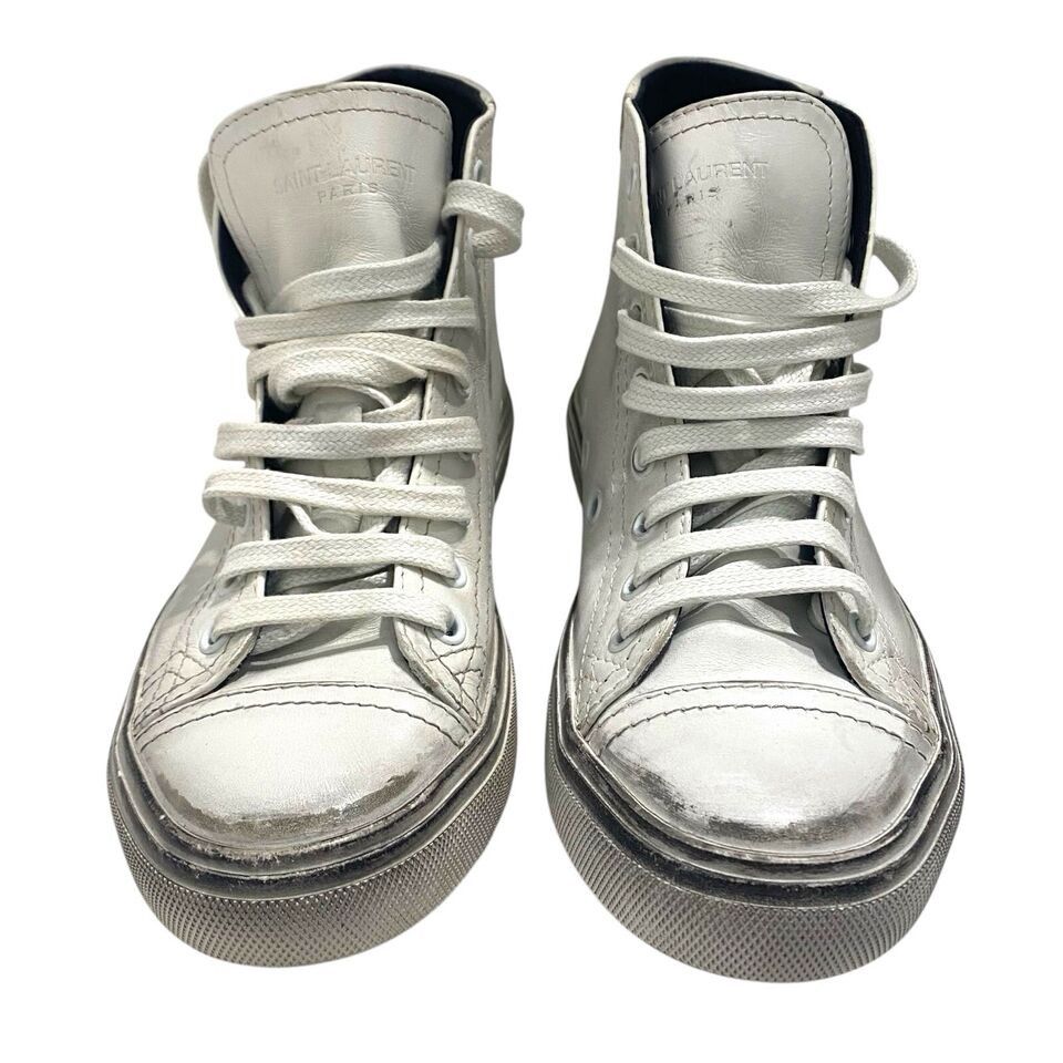 Saint Laurent Paris $695 Bedford White Distressed Leather High-Top Sneaker Size US 5 / IT 35 - 8 Thumbnail