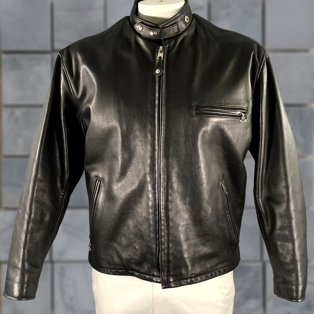 Schott SCHOTT Black Leather Moto Racer Jacket 46 Men Leather Jacket Vintage? MH Size US S / EU 44-46 / 1 - 1 Thumbnail