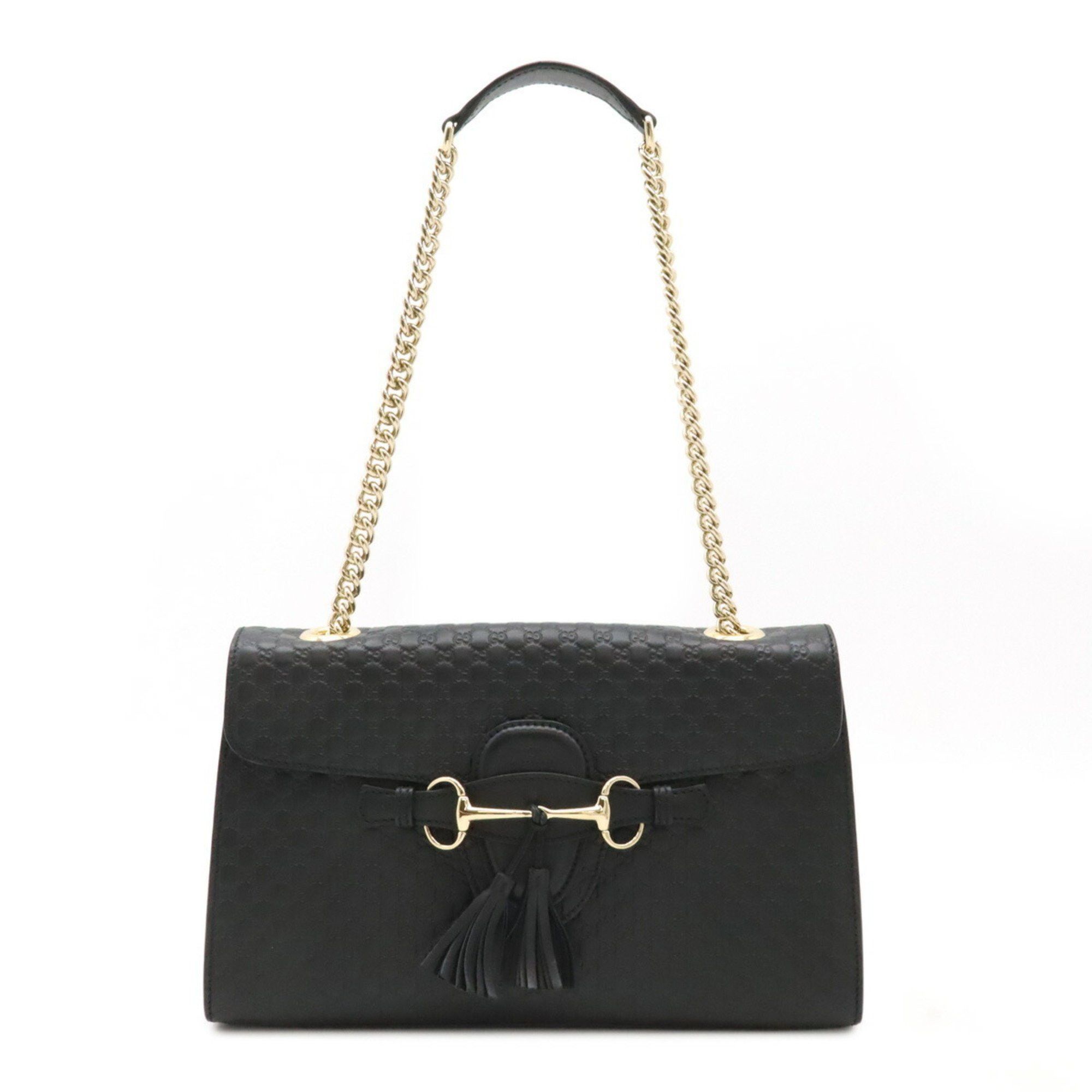 Gucci Micro Guccissima Emily Medium Chain Bag Shoulder Tassel Leather Black 449635, Women's