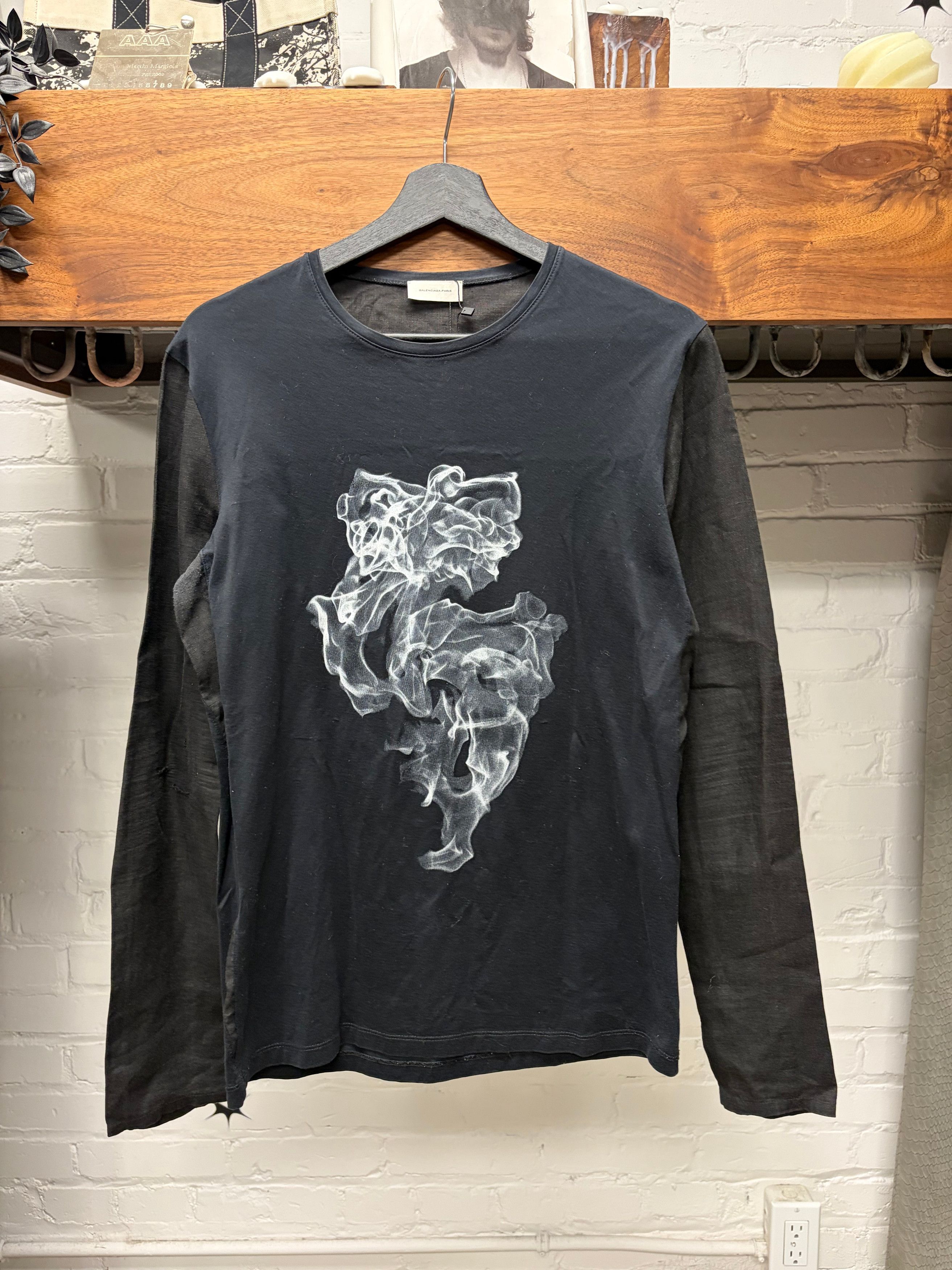 Balenciaga 2009 Balenciaga by Nicholas Ghesquiere ‘Smoke’ Graphic Black Long Sleeve Shirt Size US XS / EU 42 / 0 - 1 Thumbnail