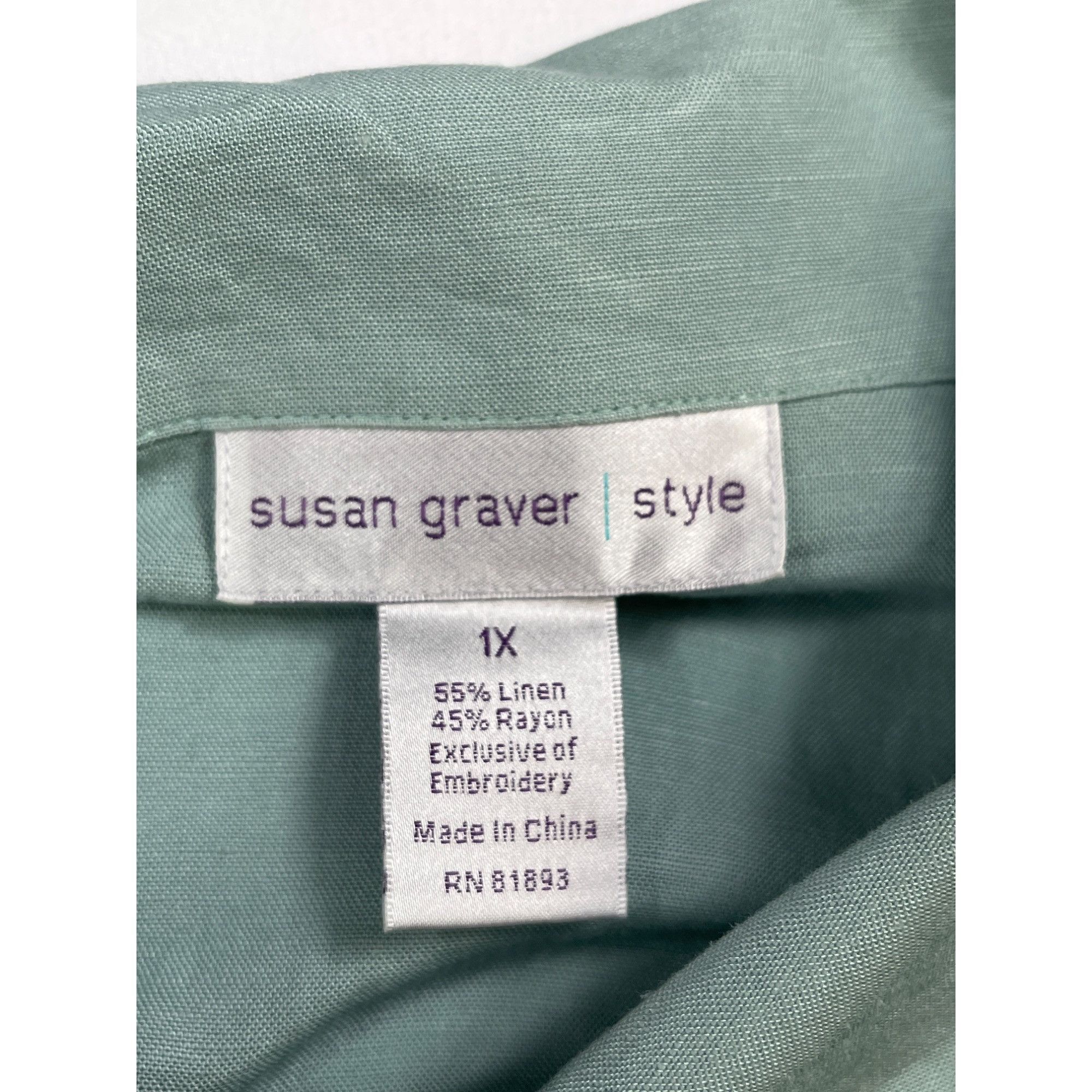 Other Susan Graver SKU 7695 Womens Green Embroidered Button Up Shi Size XL / US 12-14 / IT 48-50 - 9 Thumbnail