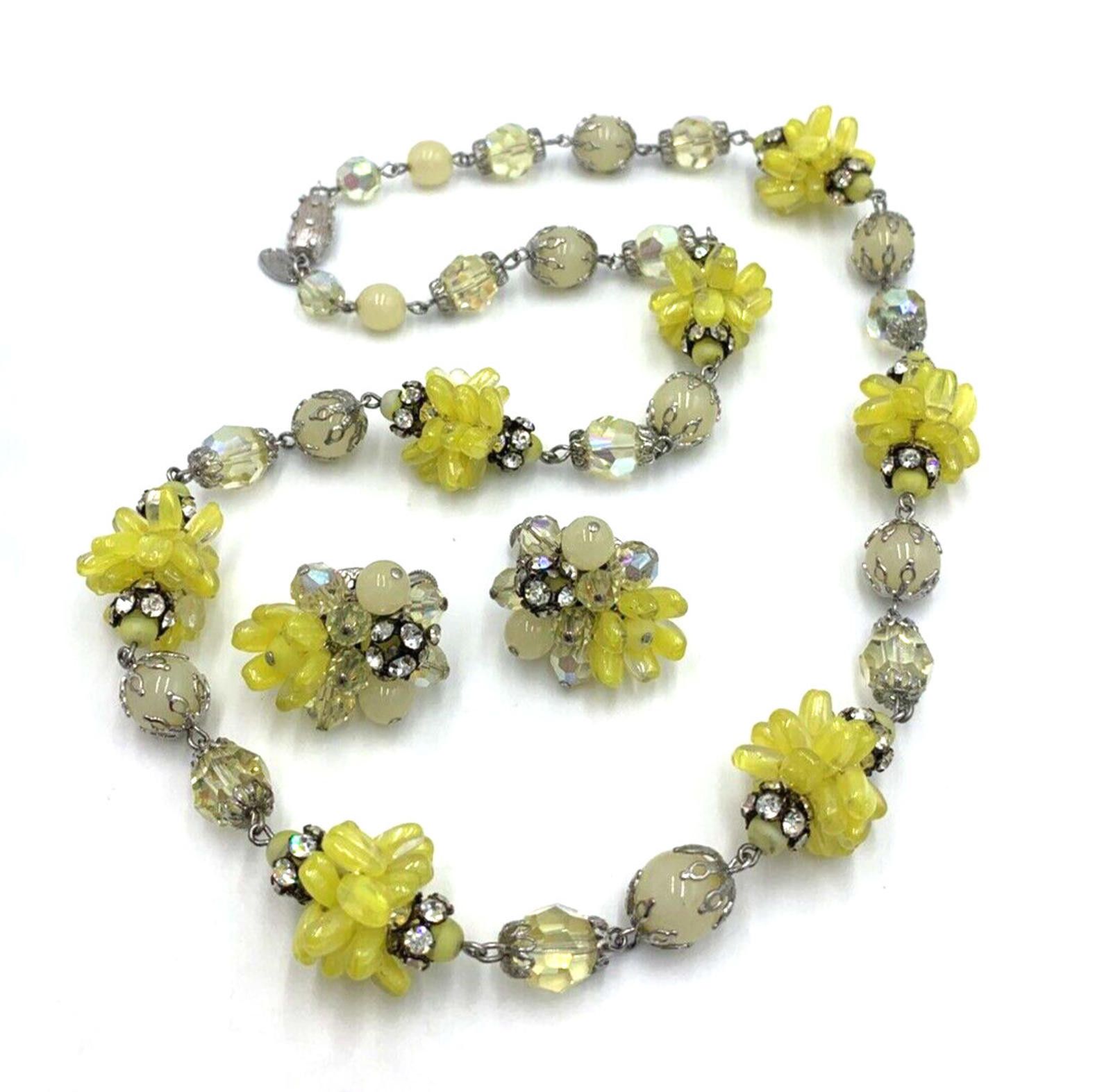 Other Vendome Yellow Glass Bead Cluster AB Necklace & Earrings Size ONE SIZE - 1 Thumbnail