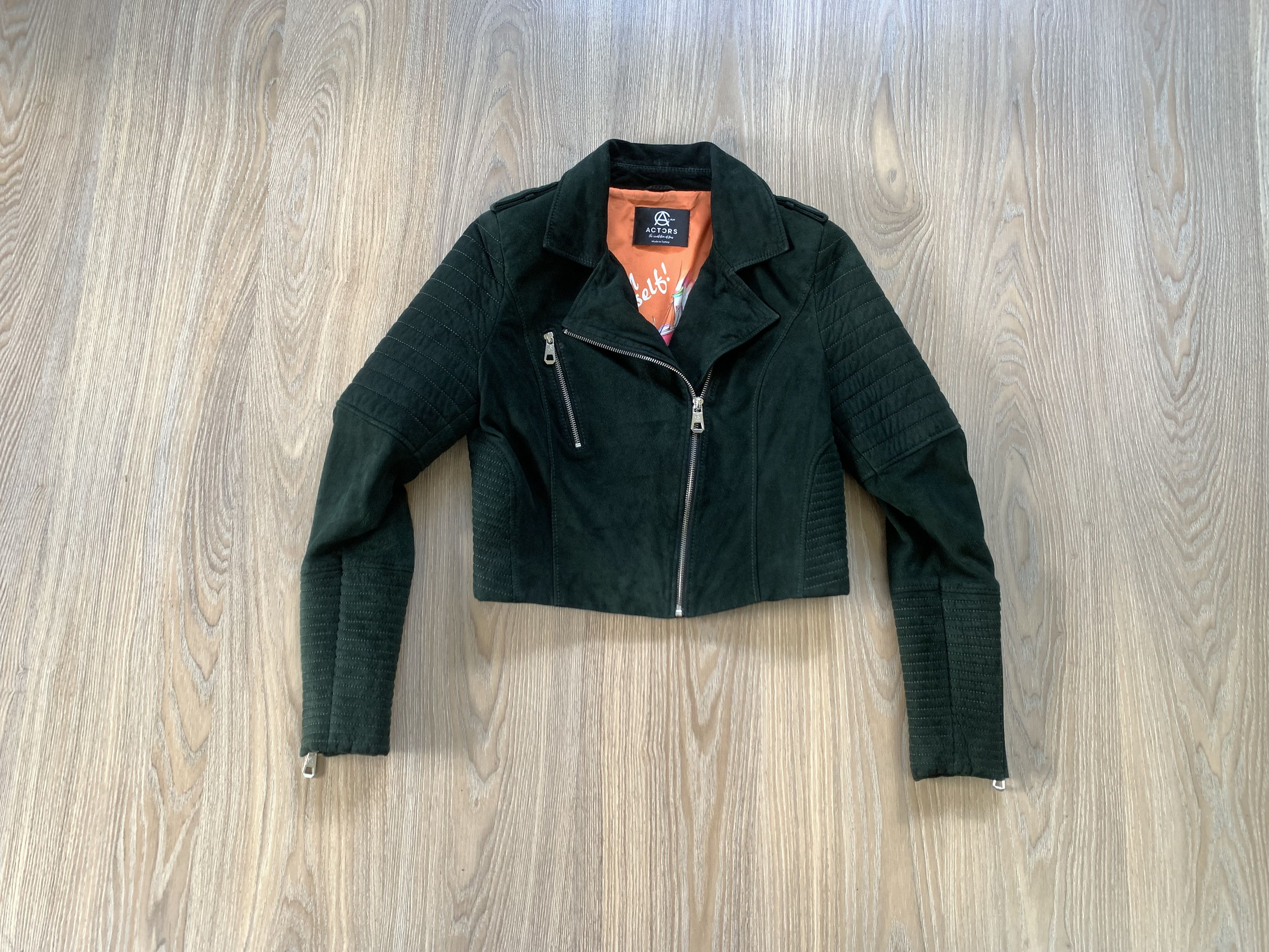Other Actors Womens Suede Green Leather Biker Jacket Size S / US 4 / IT 40 - 1 Thumbnail