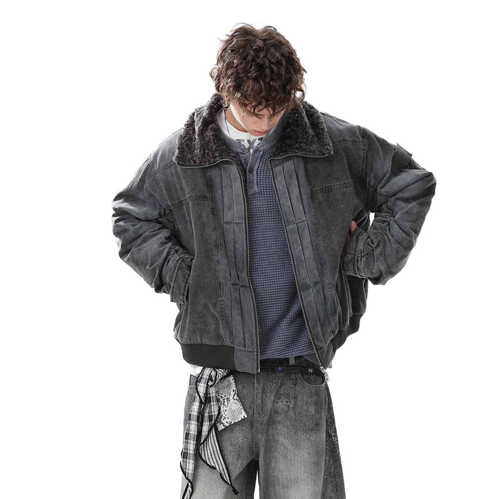 Other Charcoal Gray Oversized Bomber Jacket, Faux Fur Lined Size US M / EU 48-50 / 2 - 2 Thumbnail
