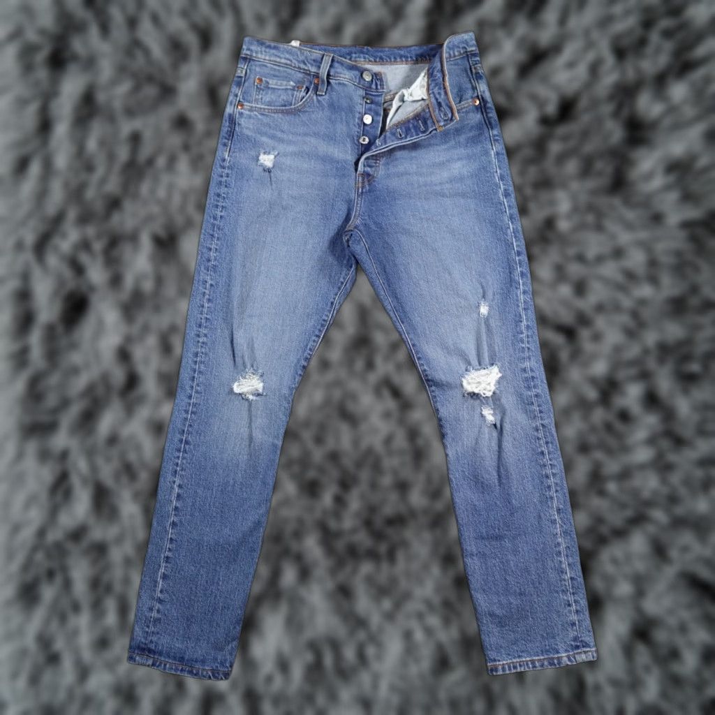 Levi's 501 S Jeans Women's 29x28 Blue Distressed Button Fly Premium Ripped Straight