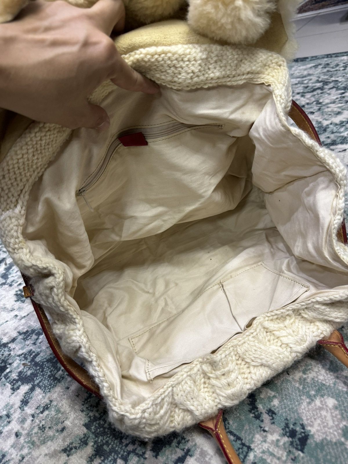 Handmade MONTEROSA CABLEKNIT SHEEPSKIN HANDMADE BIRKIN STYLE HANDBAG Size ONE SIZE - 13 Thumbnail