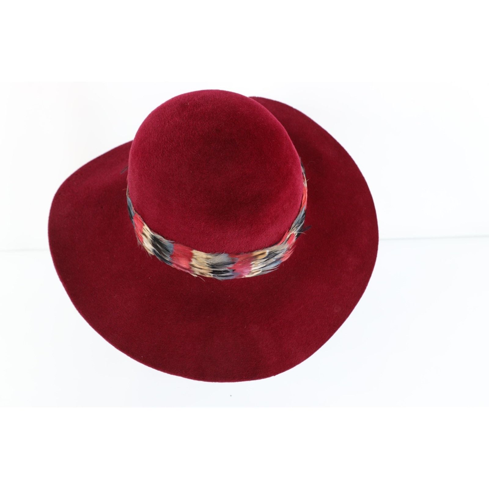 Vintage Vtg 50s Rockabilly Feather Band Wide Brim Felt Wool Hat Size ONE SIZE - 5 Thumbnail