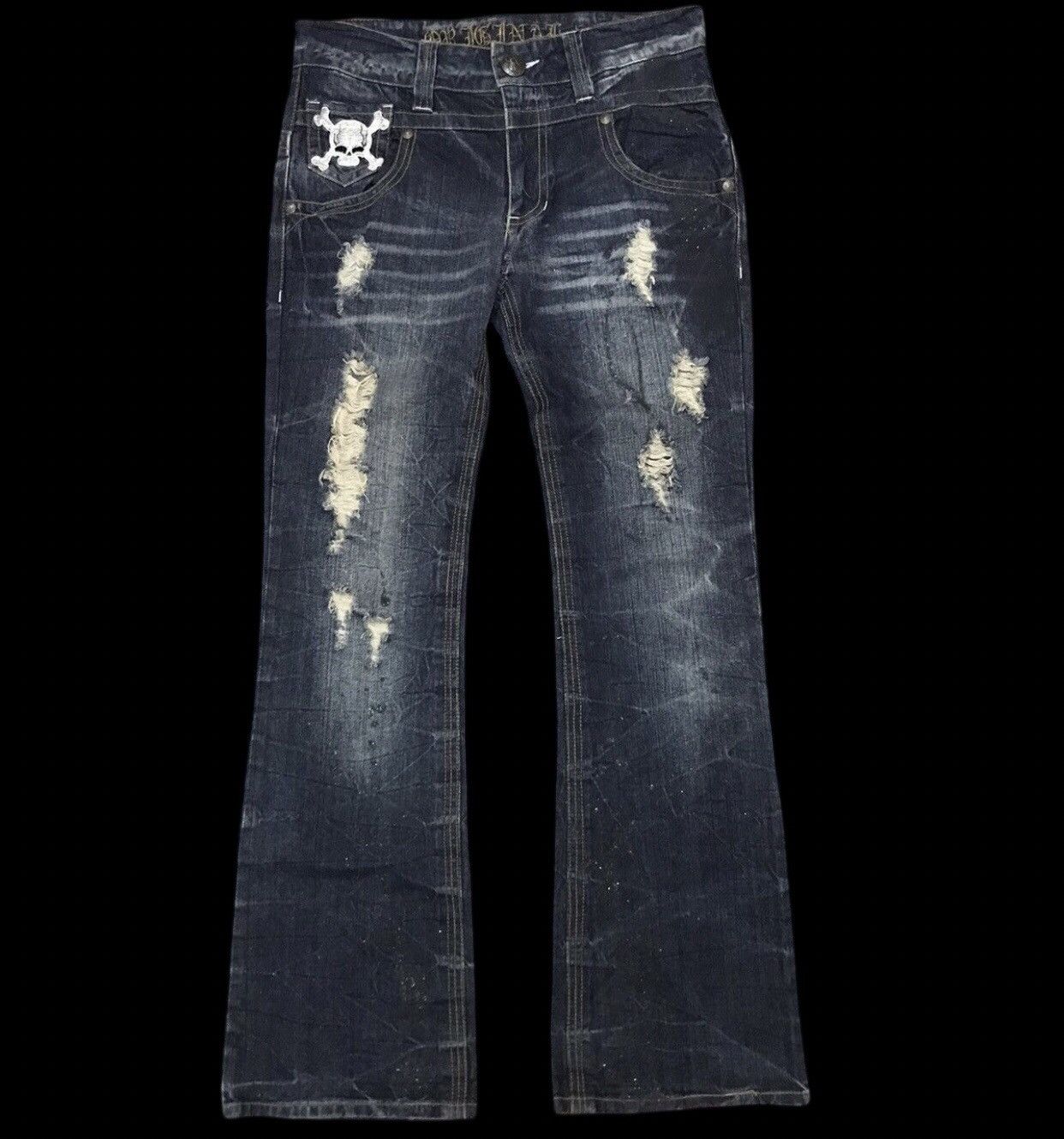 Other FLARE🔥Skull Very Rare Distressed Painter Flare Jeans Size US 32 / EU 48 - 4 Thumbnail