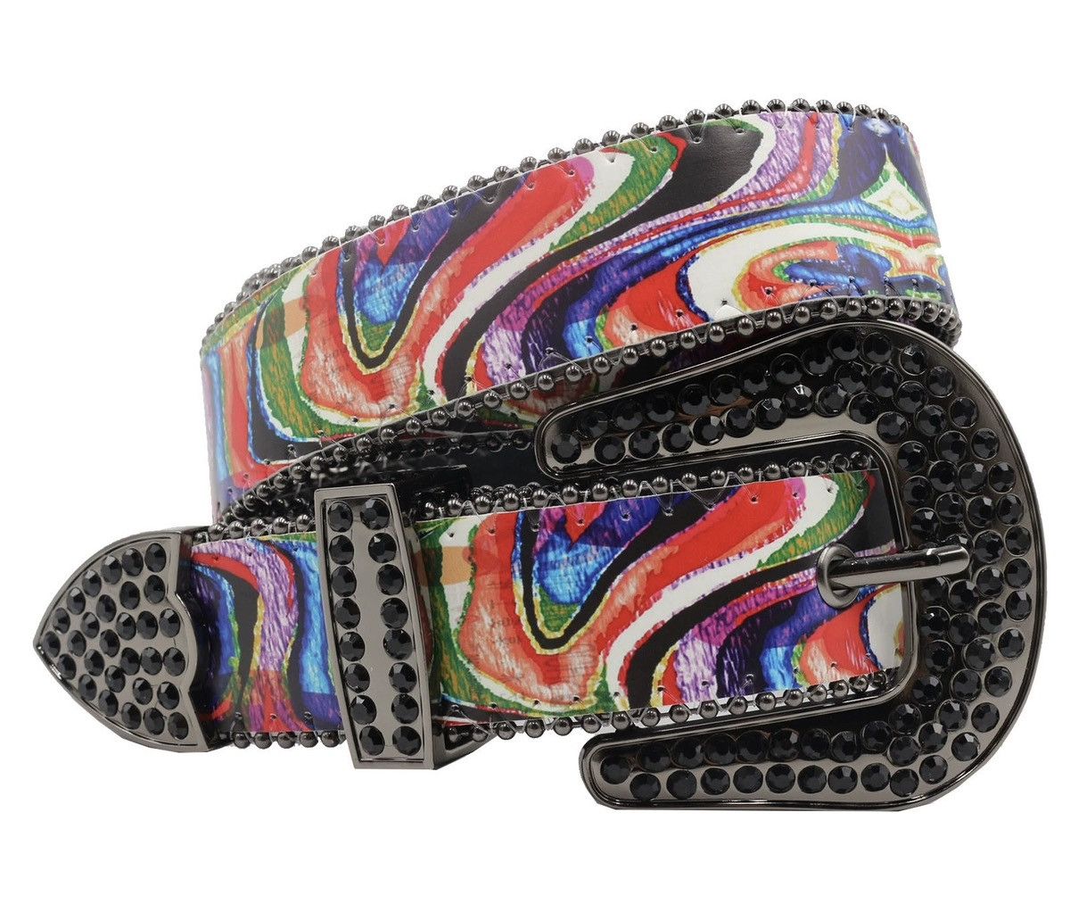 Japanese Brand × Vintage Colourful retro pattern rhinestone studded rivet belt Size ONE SIZE - 1 Thumbnail