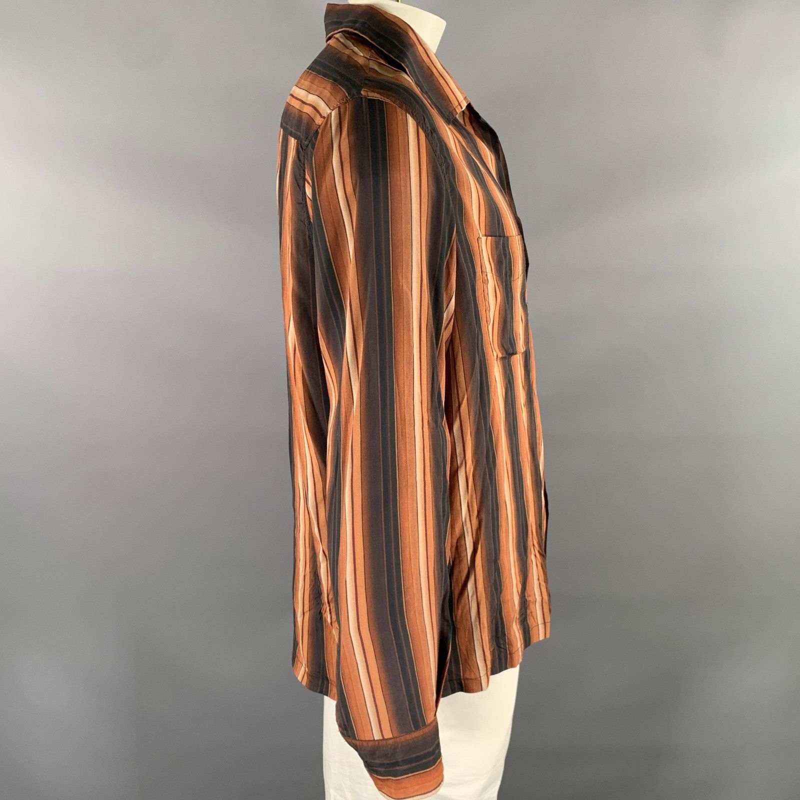 Our Legacy OUR LEGACY XL Brown Black White Stripe Long Sleeve Shirt Size US XL / EU 56 / 4 - 3 Thumbnail
