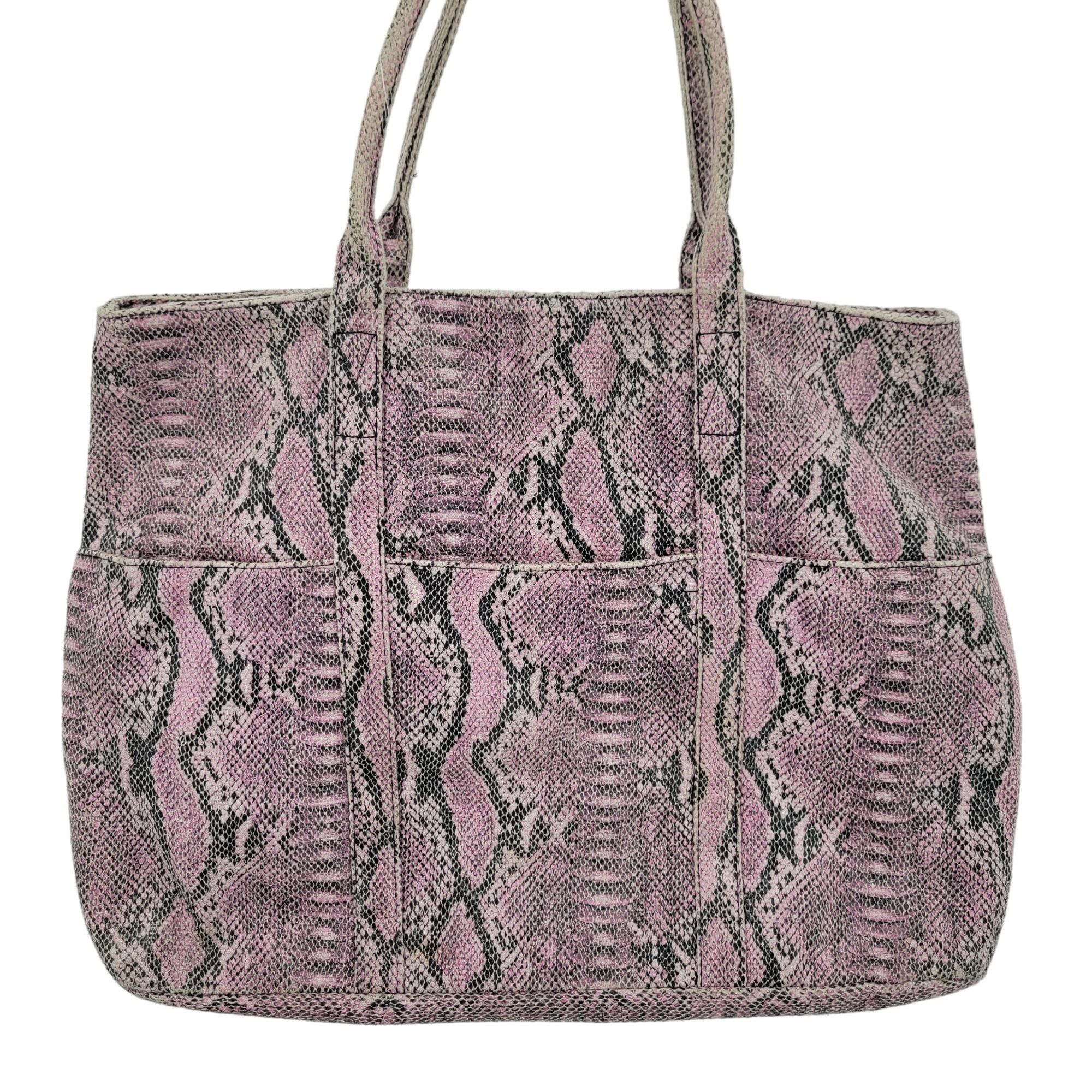 Designer BCBG Max Azria Pink Black Snake Print Vegan Tote Overnight B Size ONE SIZE - 13 Thumbnail