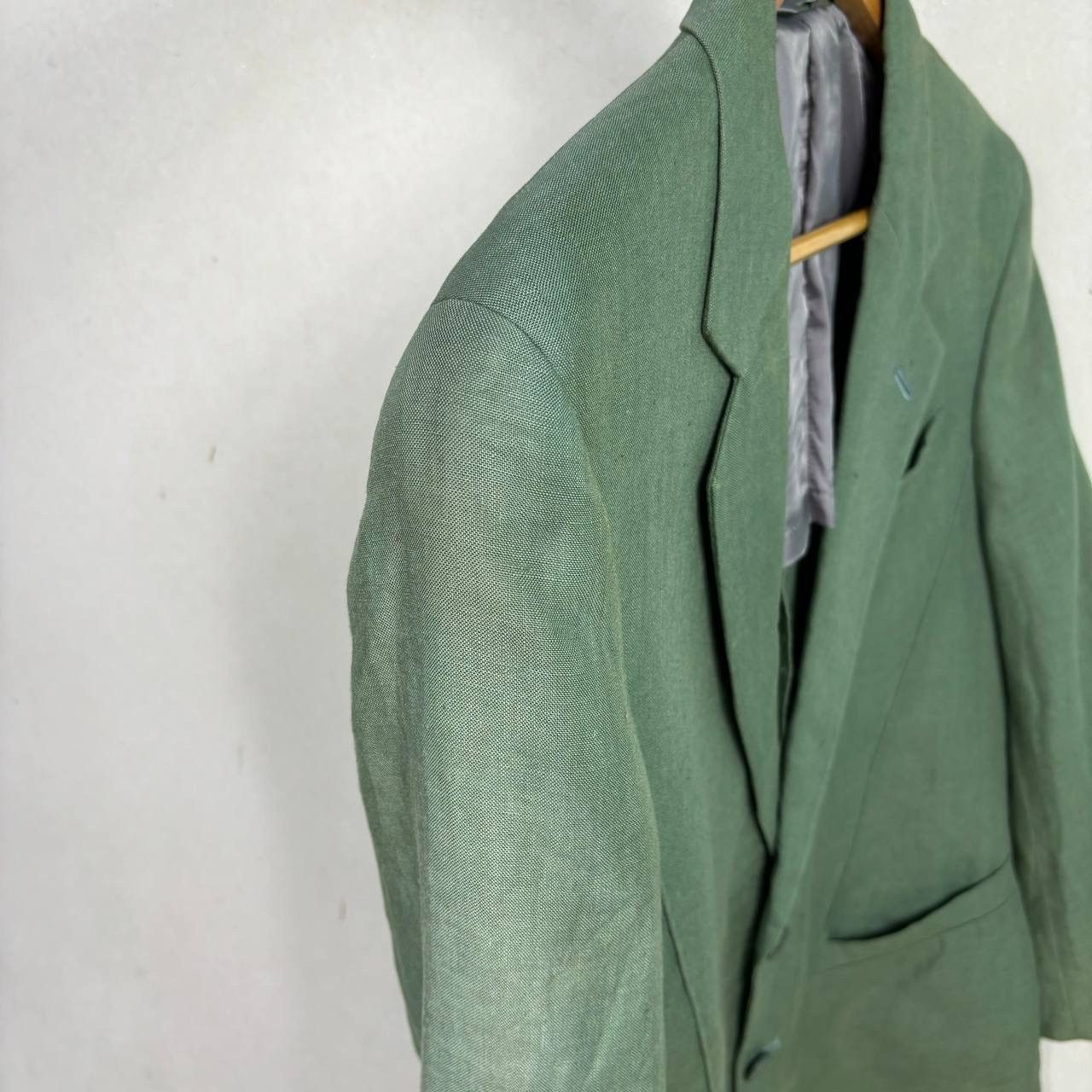 Thierry Mugler Vintage Thierry Mugler Paris Green 100% Linen Blazer 165A4 Size 36R - 6 Thumbnail