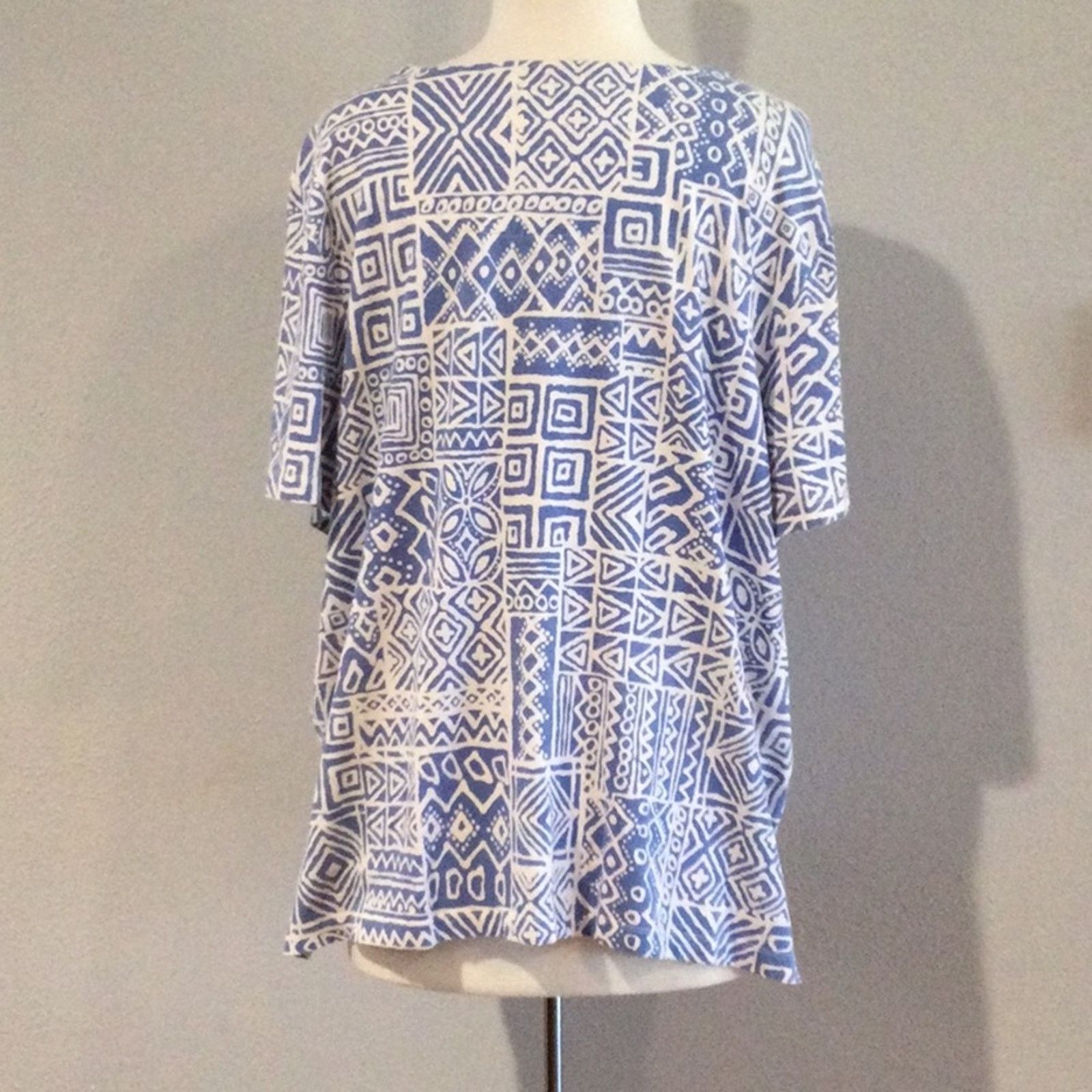 Other Alfred Dunner Blue/White Studded Geometric Print Top 2X Size XXL / US 16-18 / IT 52-54 - 7 Thumbnail