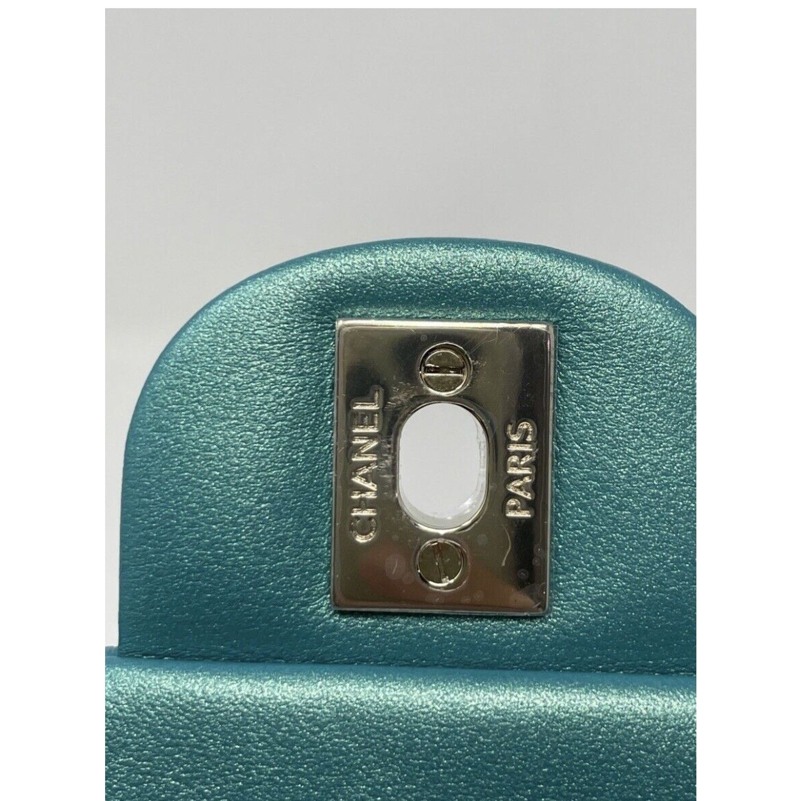 Chanel Mini Rectangular Classic 21S Green Iridescent Flap